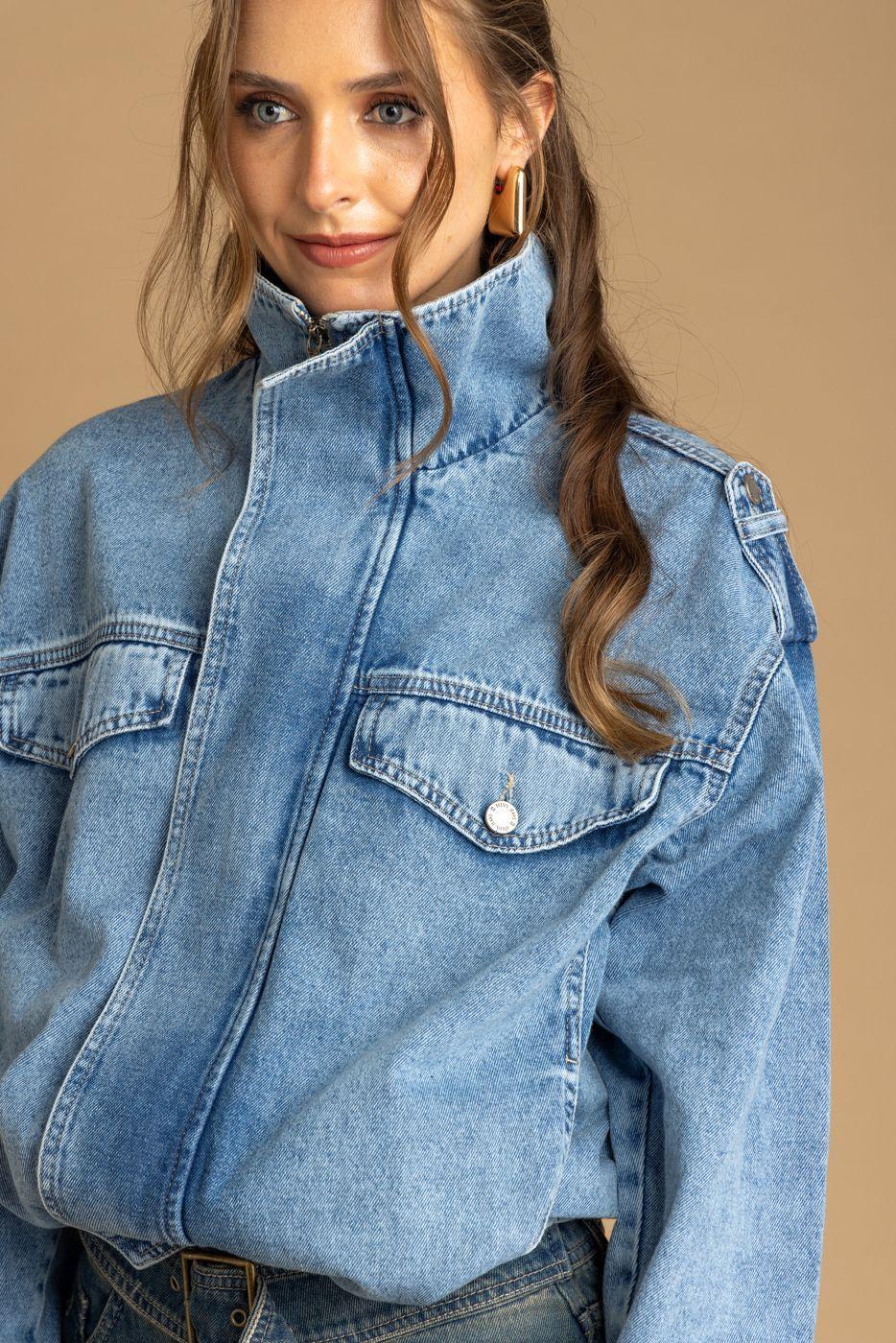 Chaqueta Giusephina Oversize Cuello Funnel Aglobada Azul Efesis-5