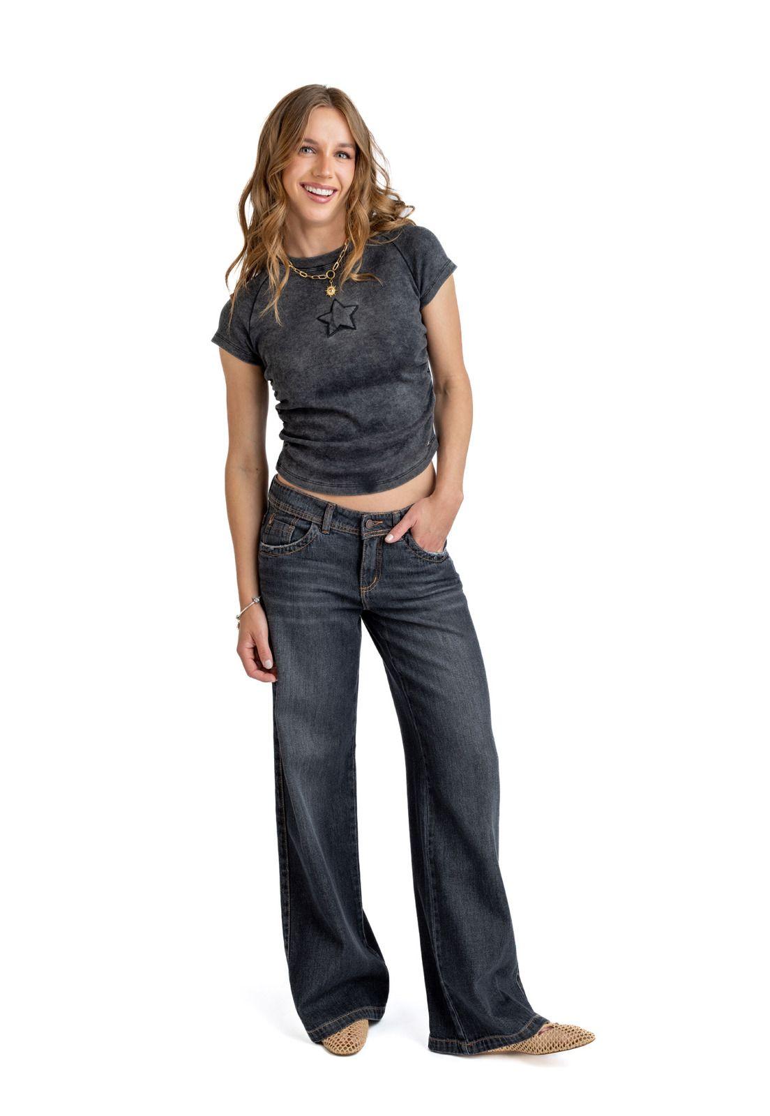 JEANS PUFF WIDE BOLSILLO CON ESTRELLAS NEGRO EFESIS-0