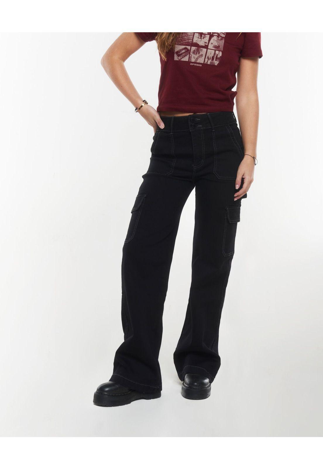 JEANS LYNA WIDE CARGO MULTIBOLSILLOS NEGRO EFESIS-1