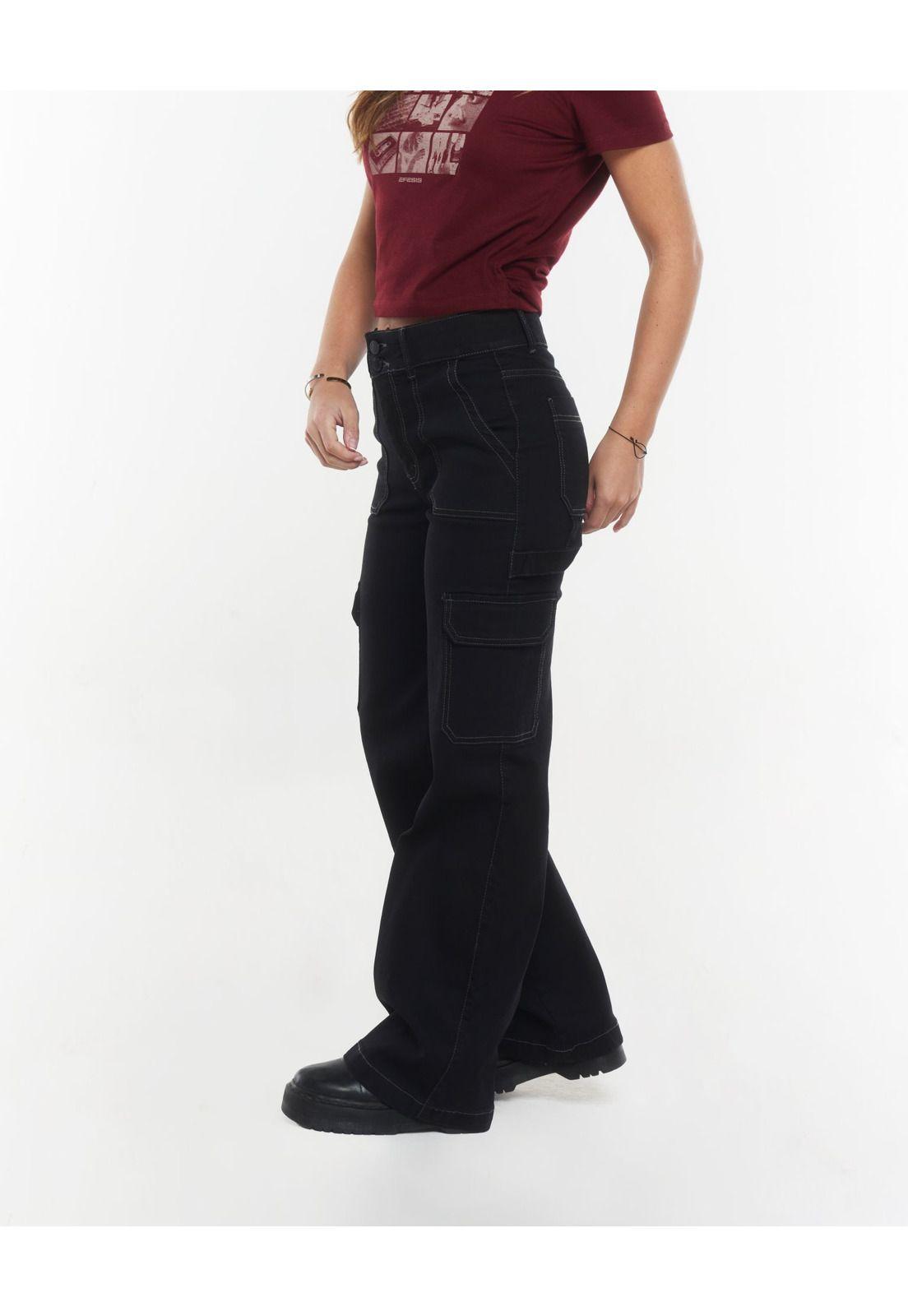 JEANS LYNA WIDE CARGO MULTIBOLSILLOS NEGRO EFESIS-2