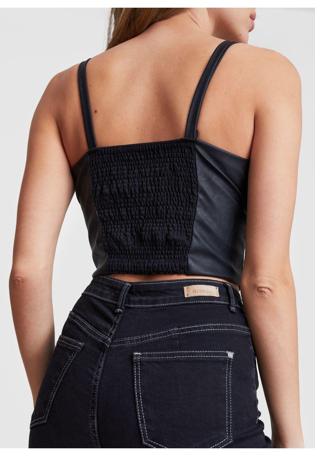 Polera Roxy Crop PU Negro Efesis-3