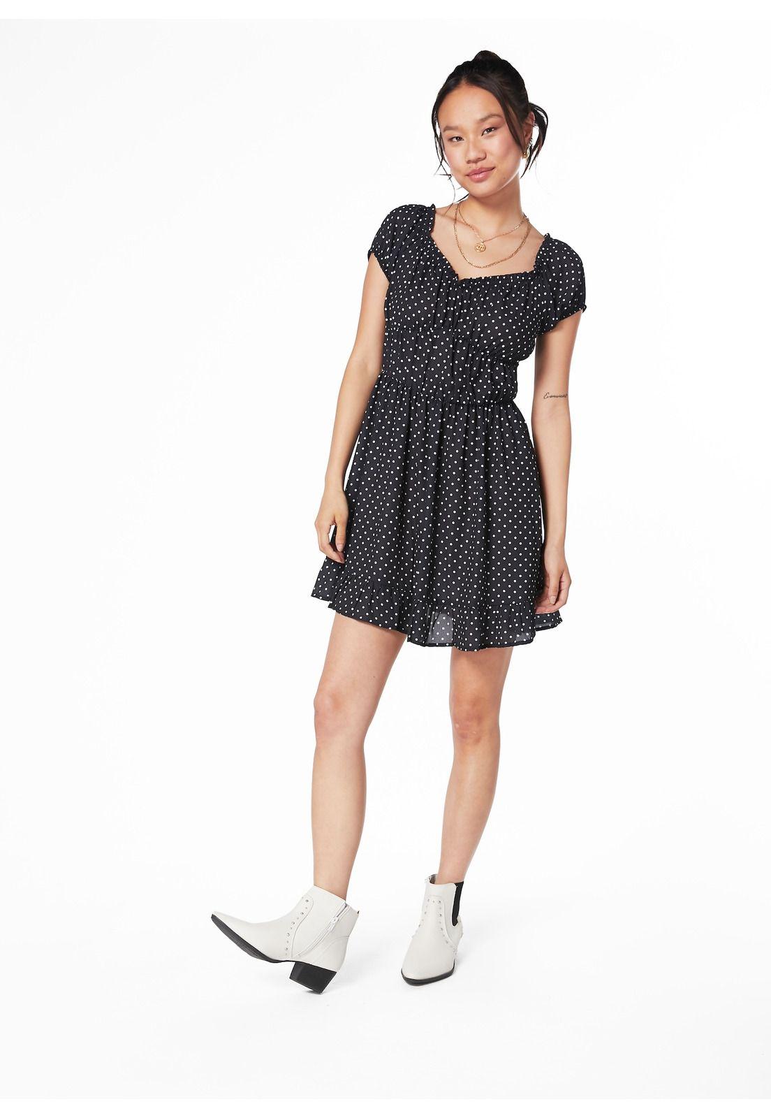 VESTIDO ROCHE BARDOT ESPALDA ELASTICADA NEGRO-1
