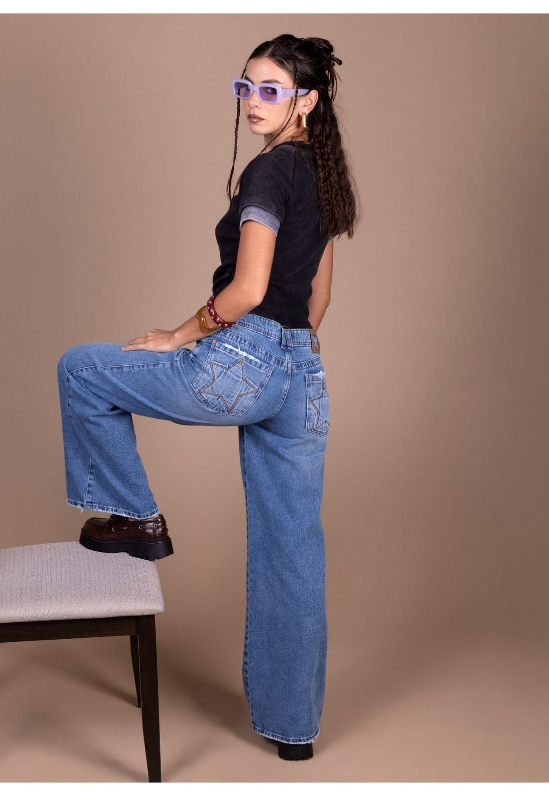 JEANS PUFF WIDE BOLSILLO CON ESTRELLAS AZUL LIGHT EFESIS-0