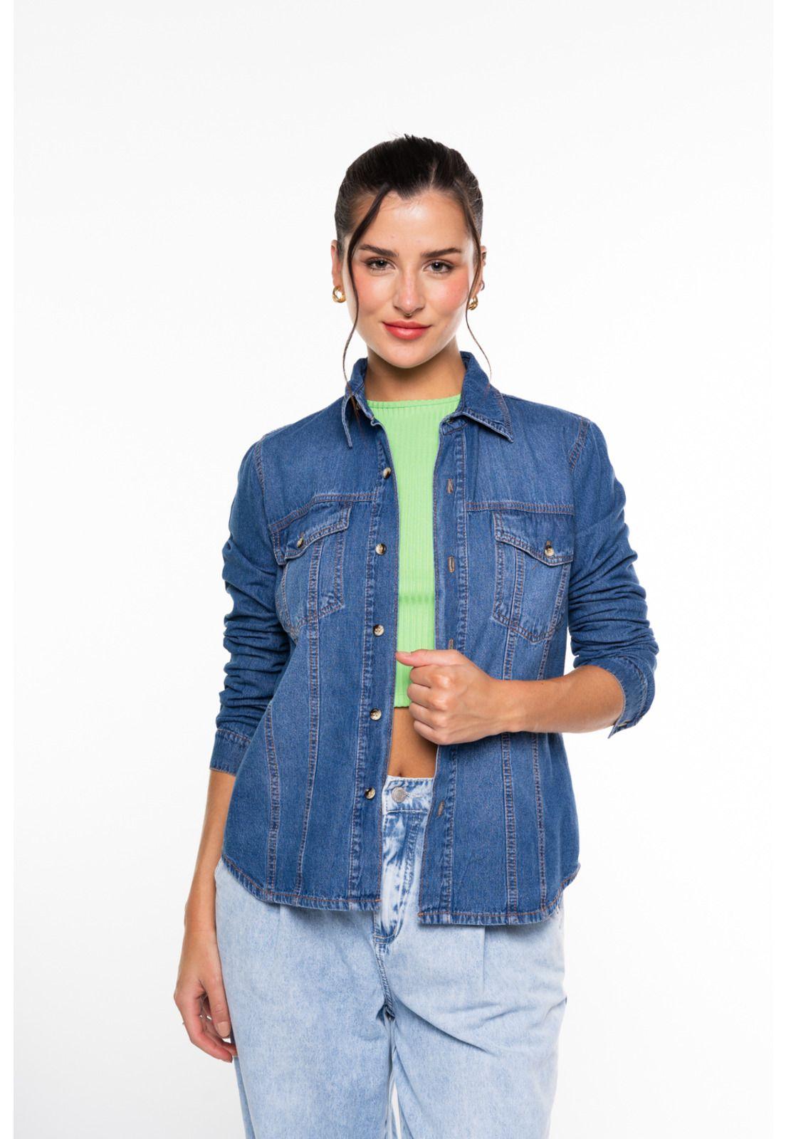 Blusa Bea Regular Bolsillo C/Tapetas Azul Efesis-0