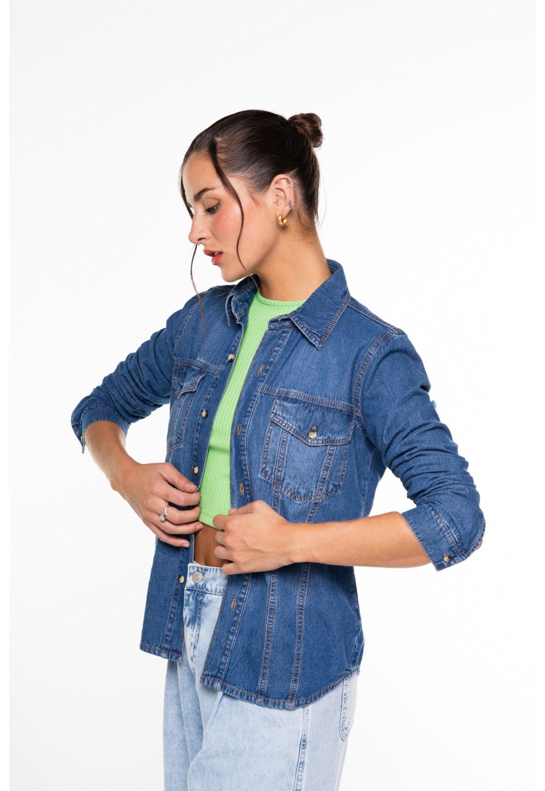 Blusa Bea Regular Bolsillo C/Tapetas Azul Efesis-2