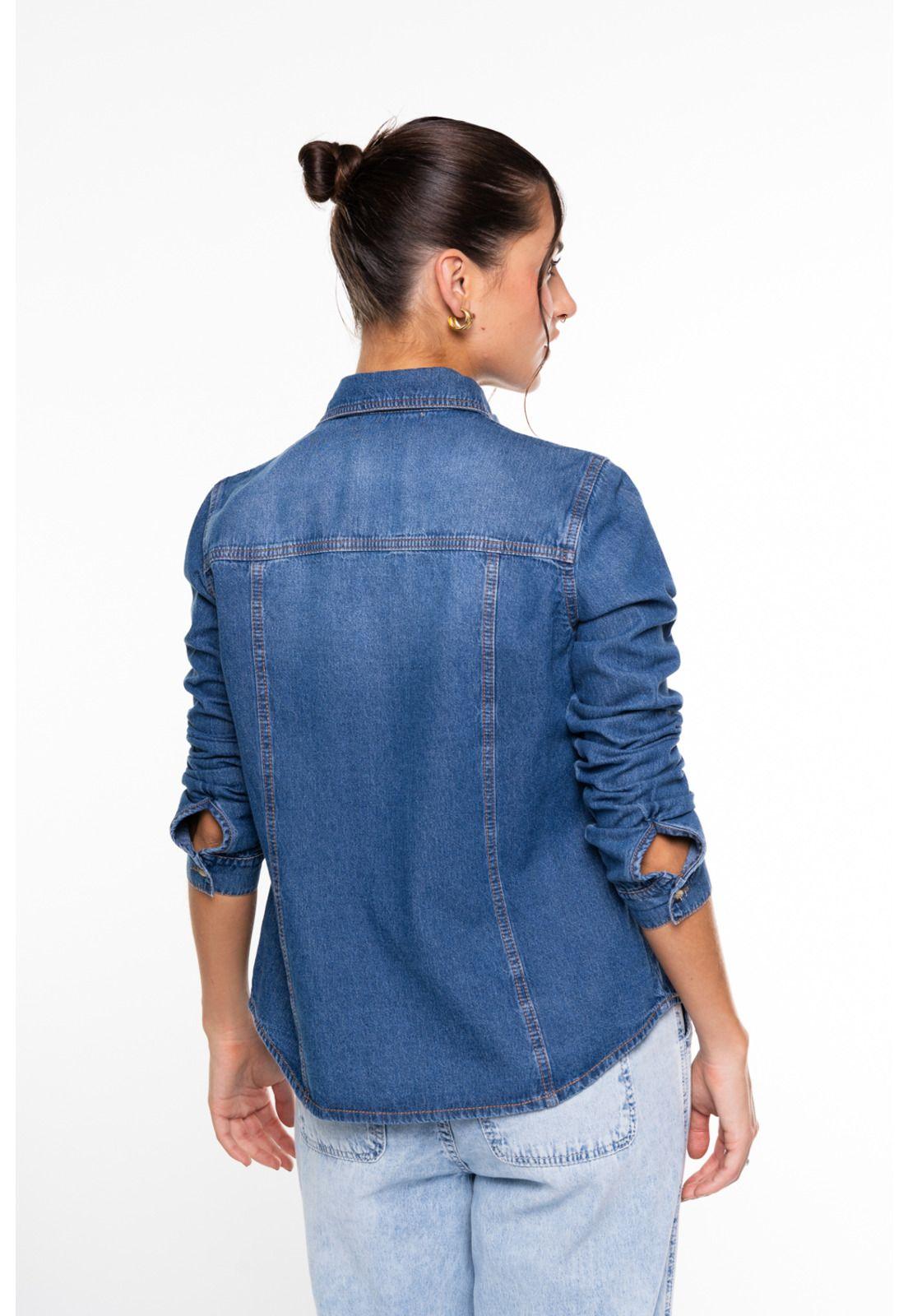 Blusa Bea Regular Bolsillo C/Tapetas Azul Efesis-3