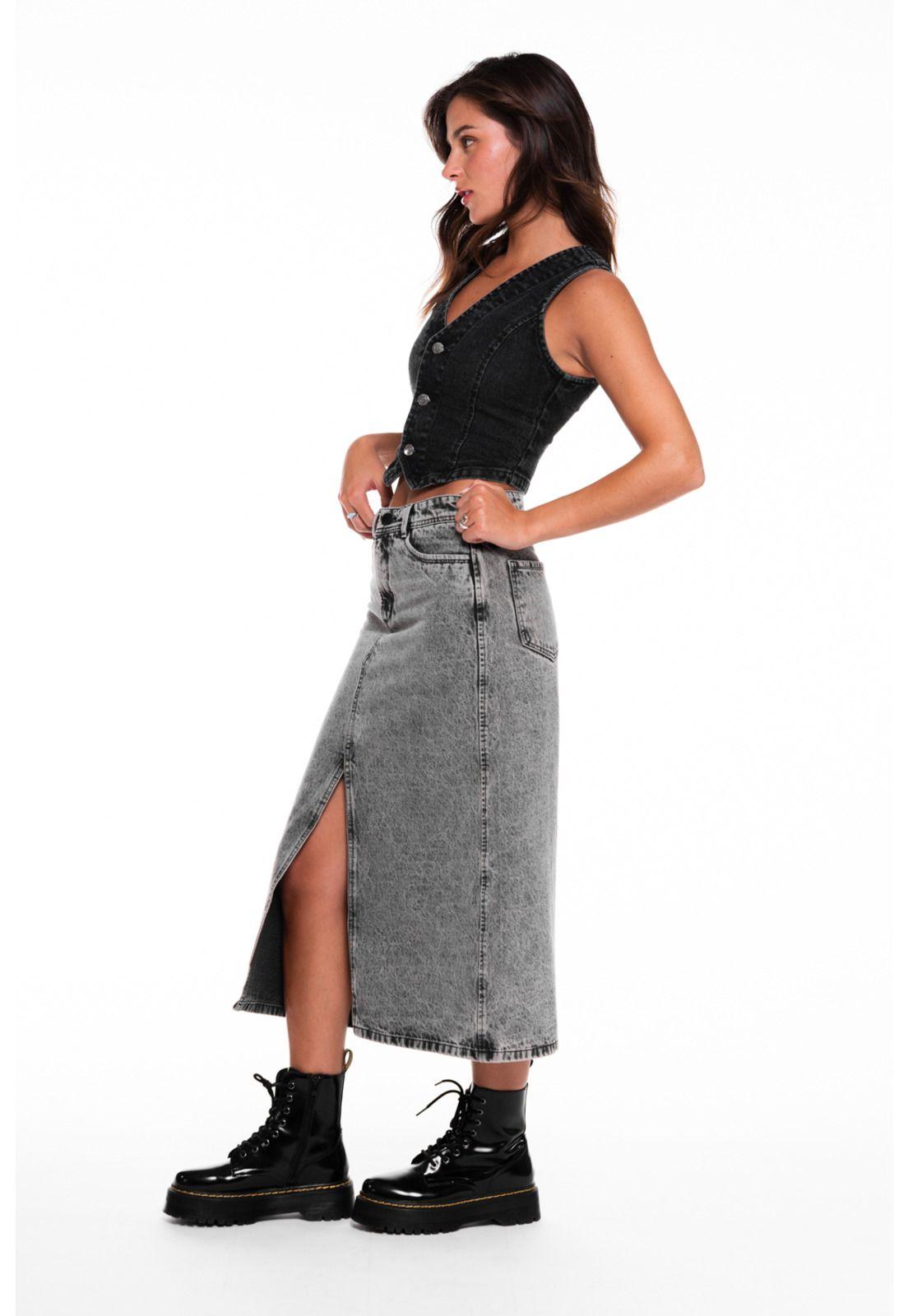 Falda Opalo Midi Gravillada Negro Efesis-2