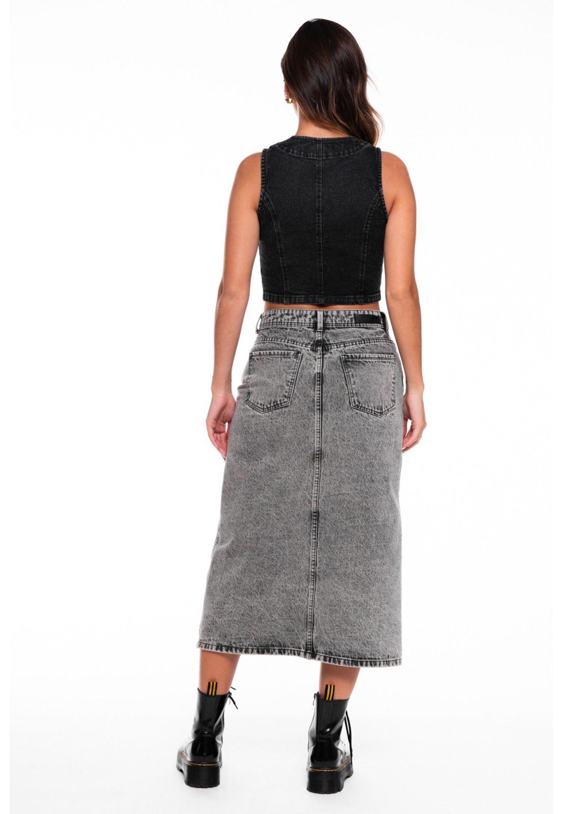 Falda Opalo Midi Gravillada Negro Efesis-3