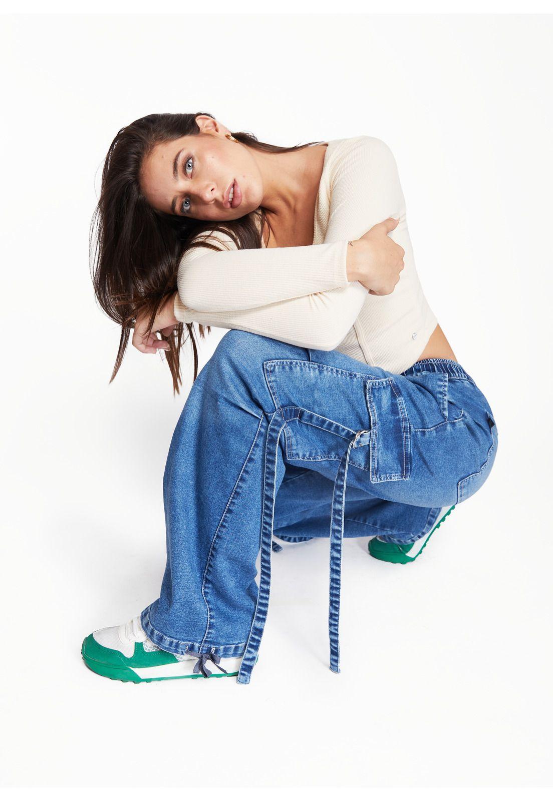 Jeans Geel Parachute Bolsillos Cargo Azul Efesis-1