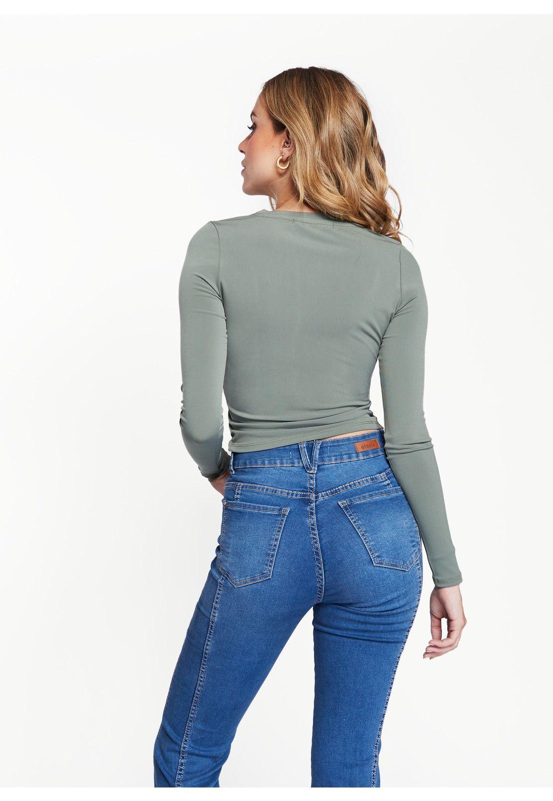 Polera Ofelia Crop C/Recogido y Pabilo Delantero Verde Efesis-2