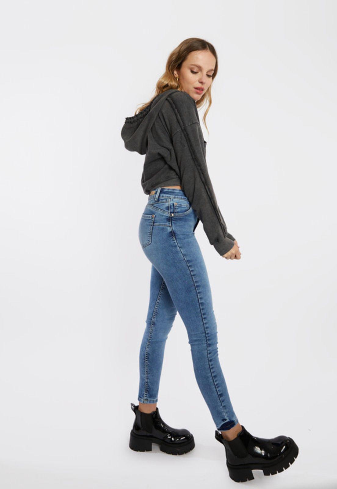 Jeans Skinny Amber Push Up Altura Con Cortes Azul-2