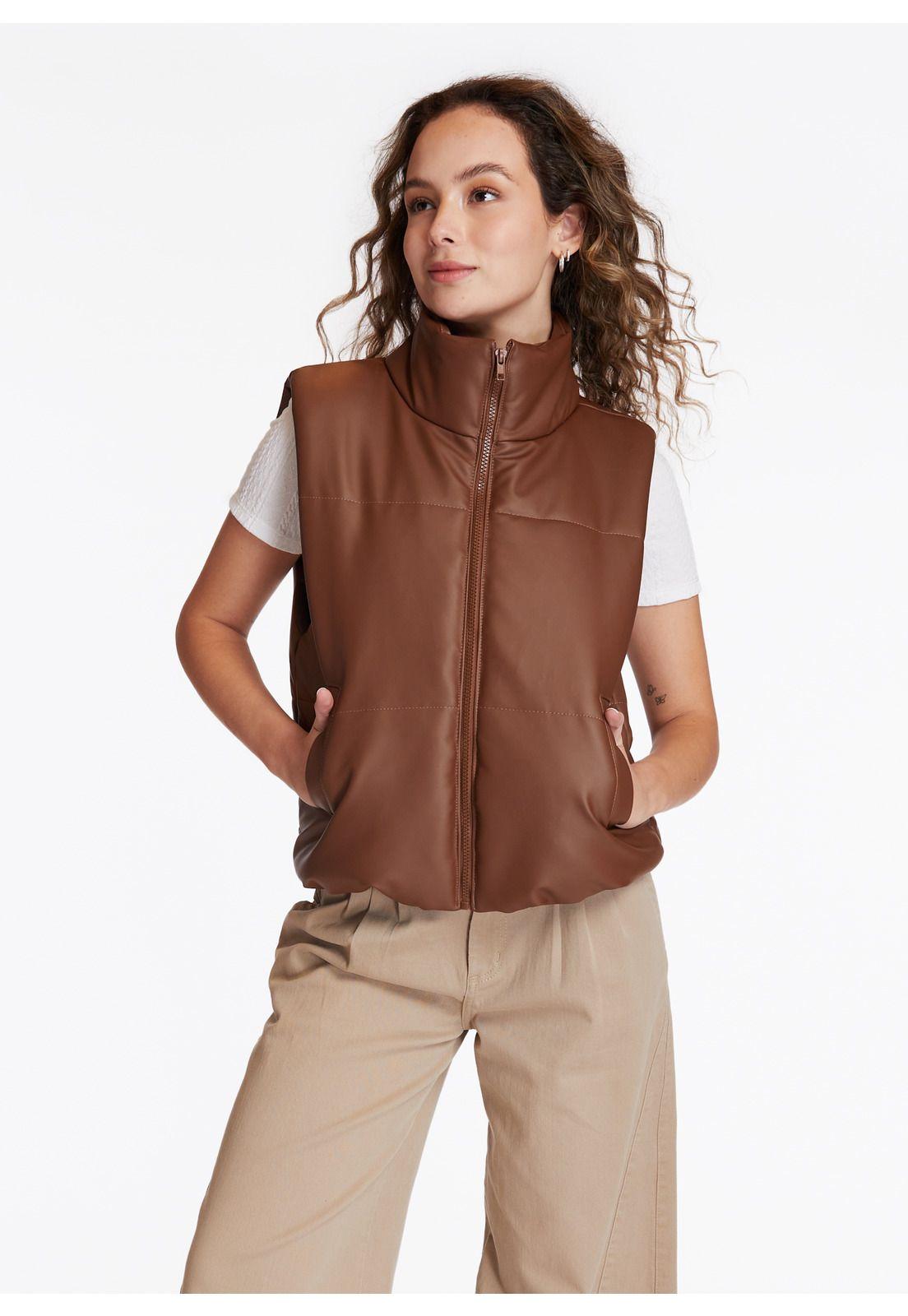 Chaqueta Blair Puffer Crop PU Café Efesis-0