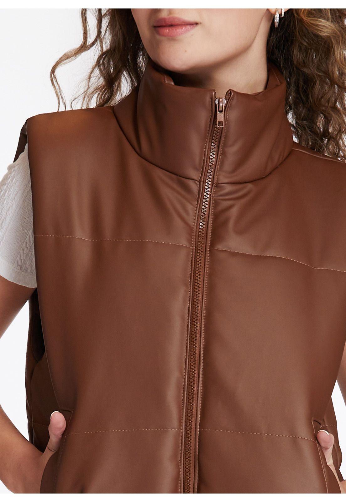 Chaqueta Blair Puffer Crop PU Café Efesis-1