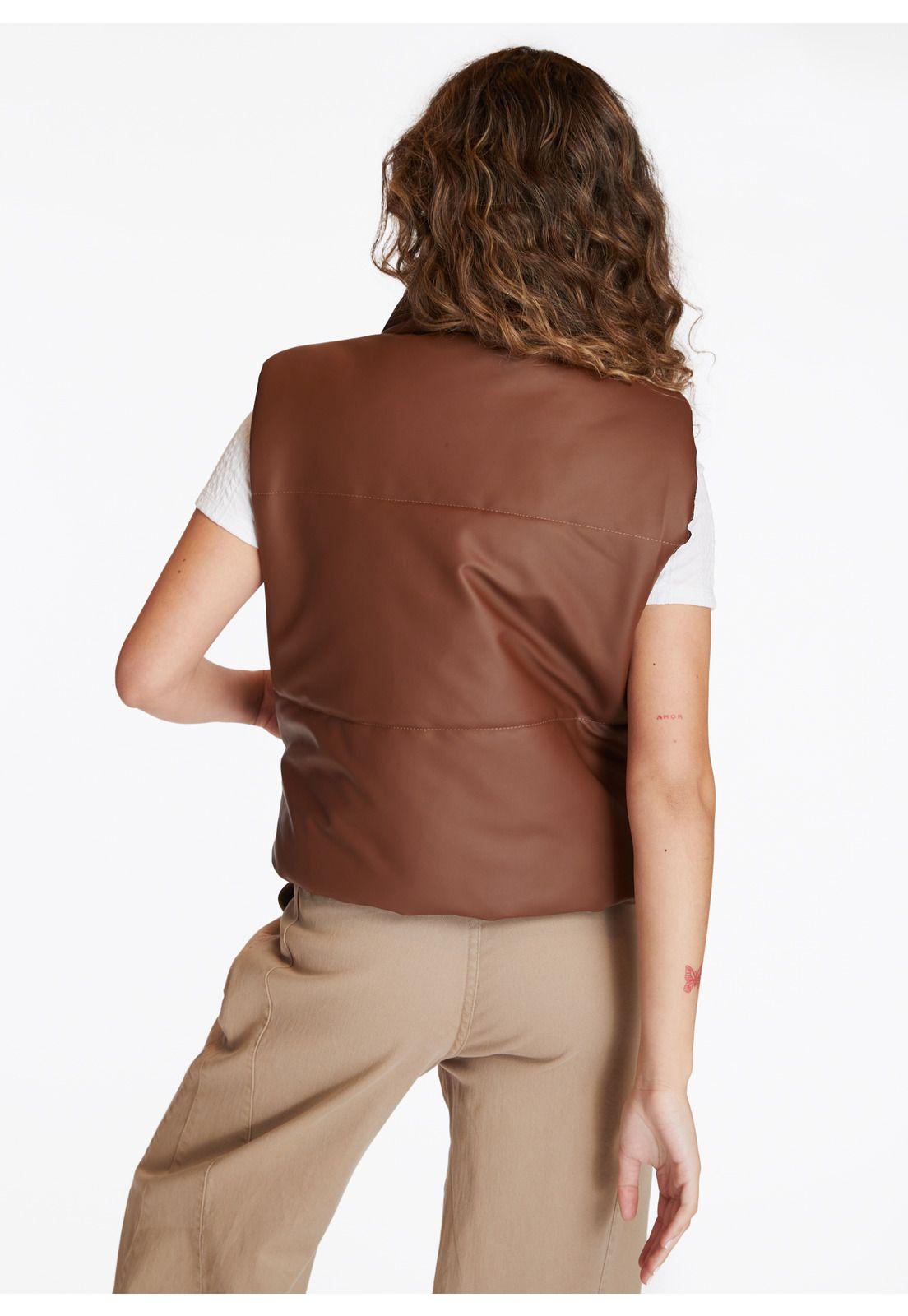 Chaqueta Blair Puffer Crop PU Café Efesis-3