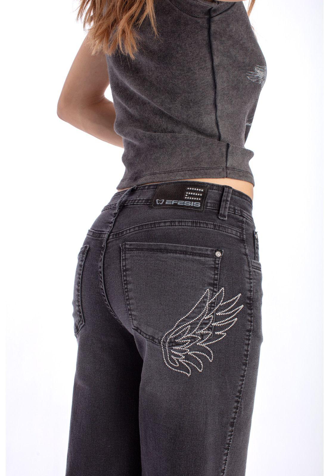 JEANS ANGEL WIDE BORDADO ALAS BOL TRASERO NEGRO EFESIS-4