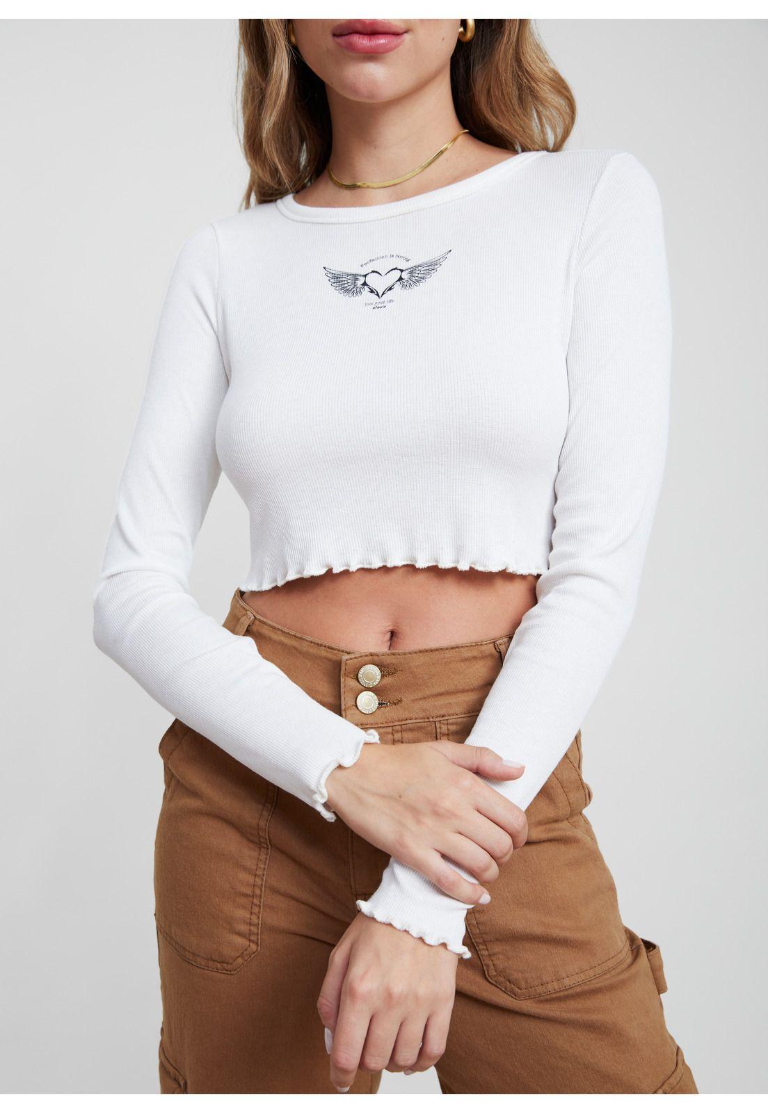 Polera Renny Crop Rulet y Estampado Color Crudo Efesis-3