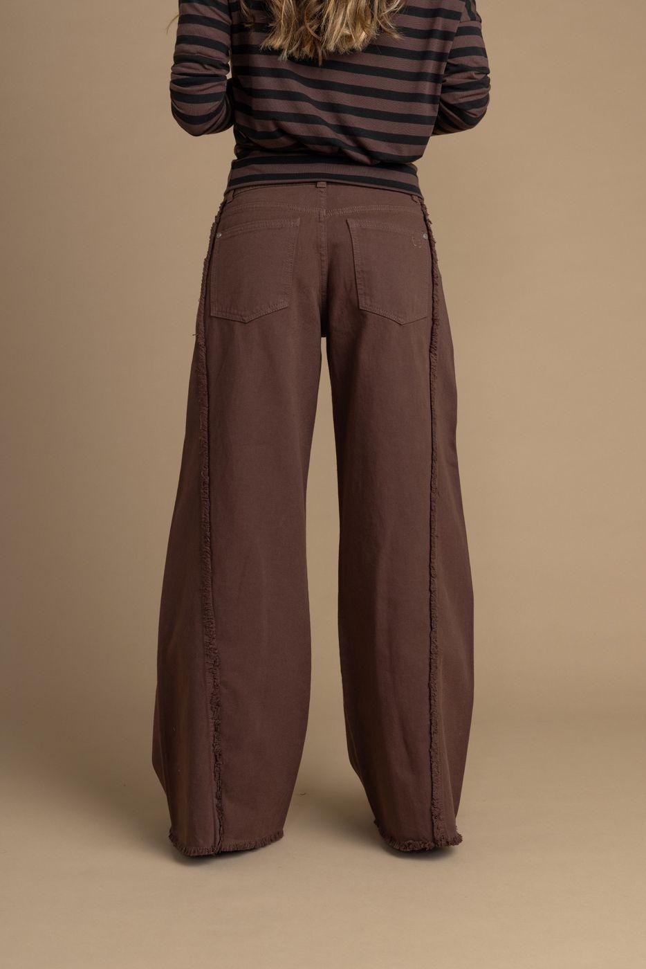 Pantalón Cocoa Palazzo Cortes Desflecado Chocolate Efesis-3