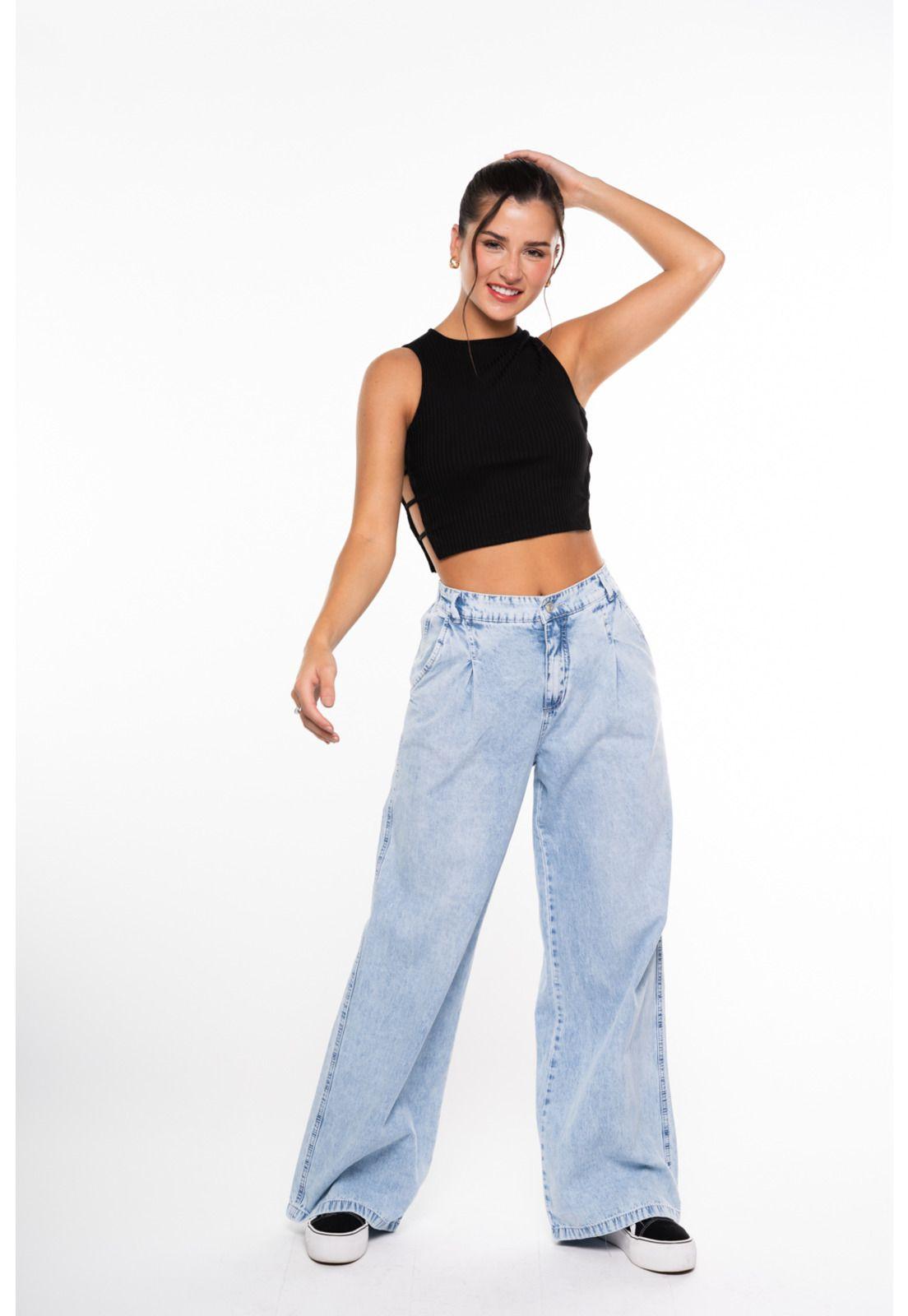 Jeans Moni Palazzo Pinza y Pretina Elasticada Azul Efesis-0