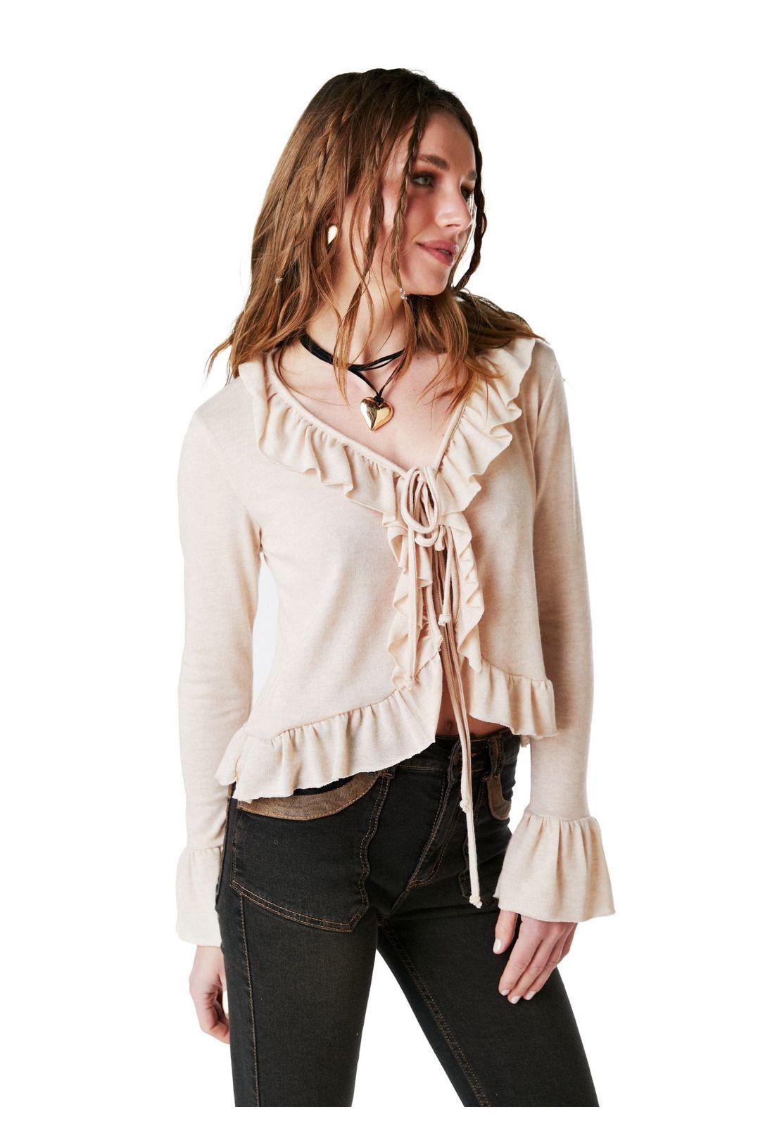 POLERA HANNA REGULAR TIPO BOLERO C/ VUELOS BEIGE EFESIS-2