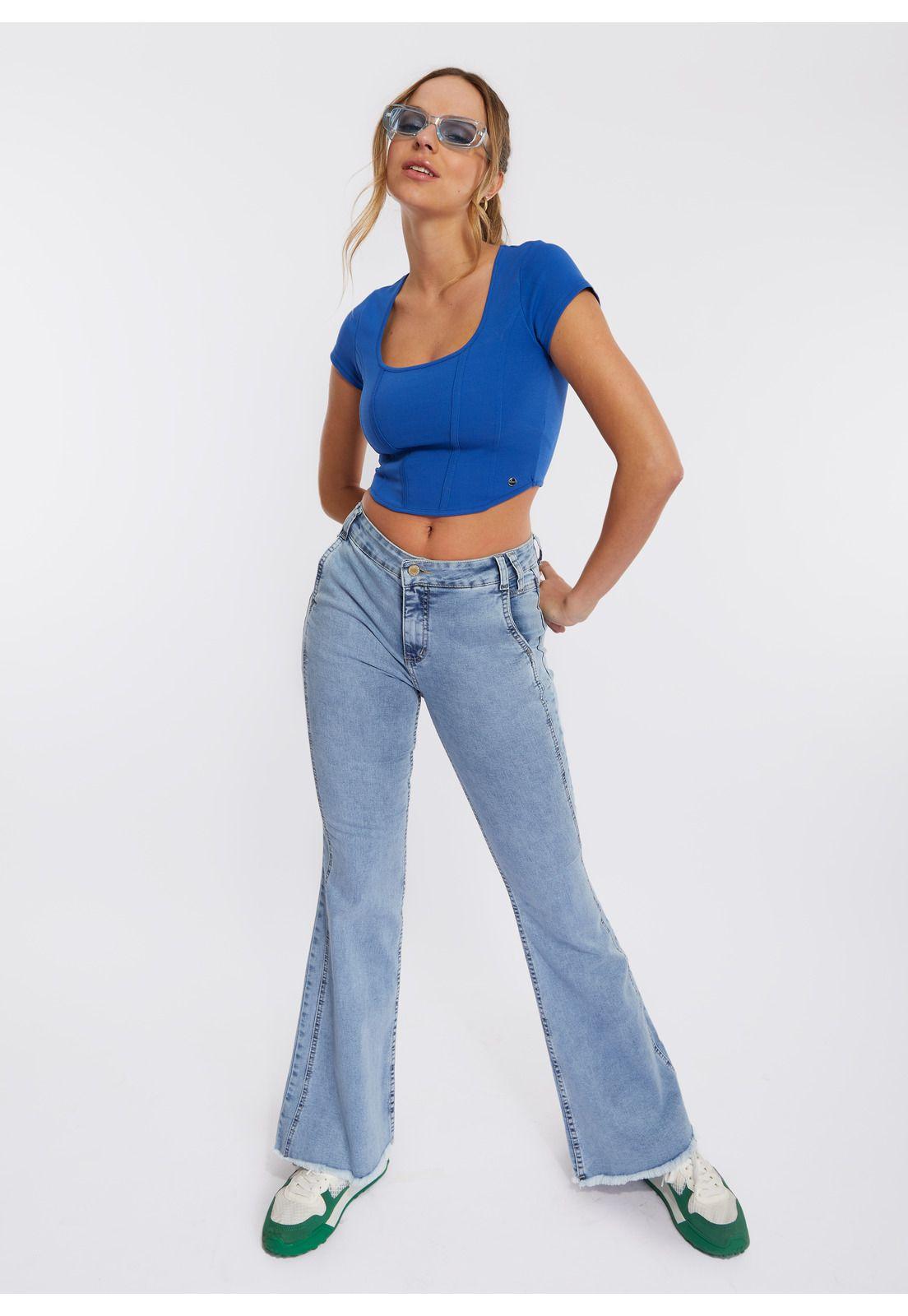 Polera Miki Tipo Corset con Mangas Azul Efesis-0