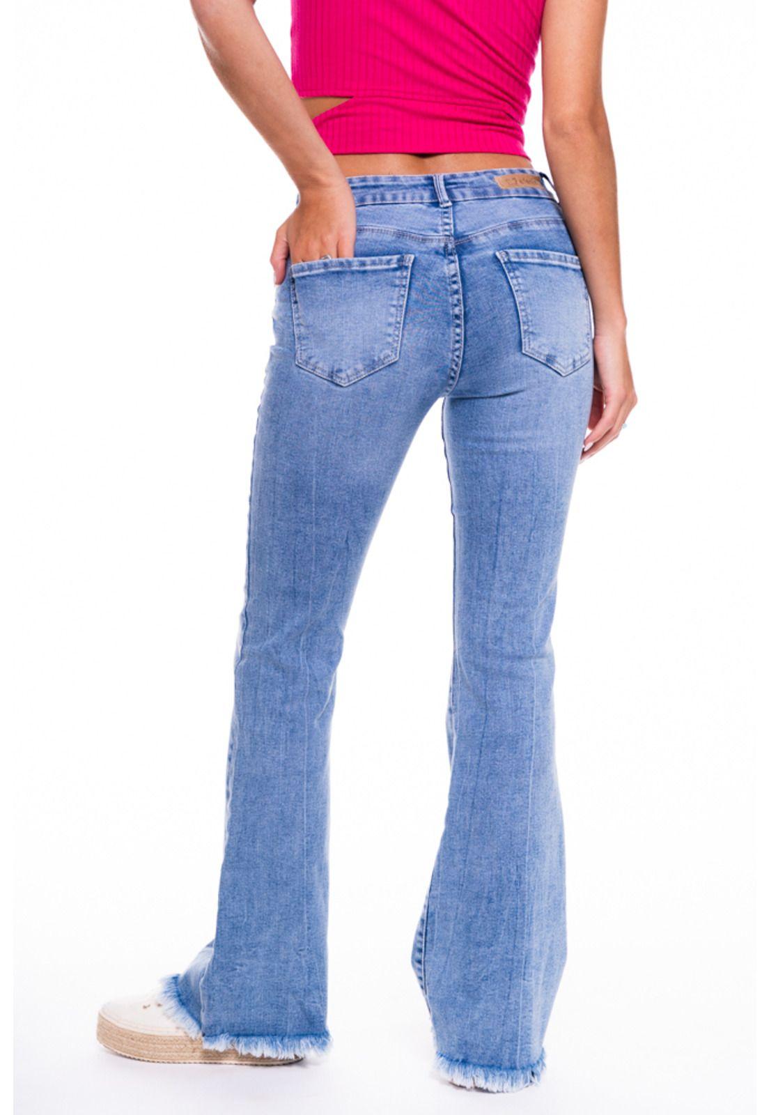 Jeans Gara Flare Tiro Bajo Basta Desflecada Azul Efesis-2