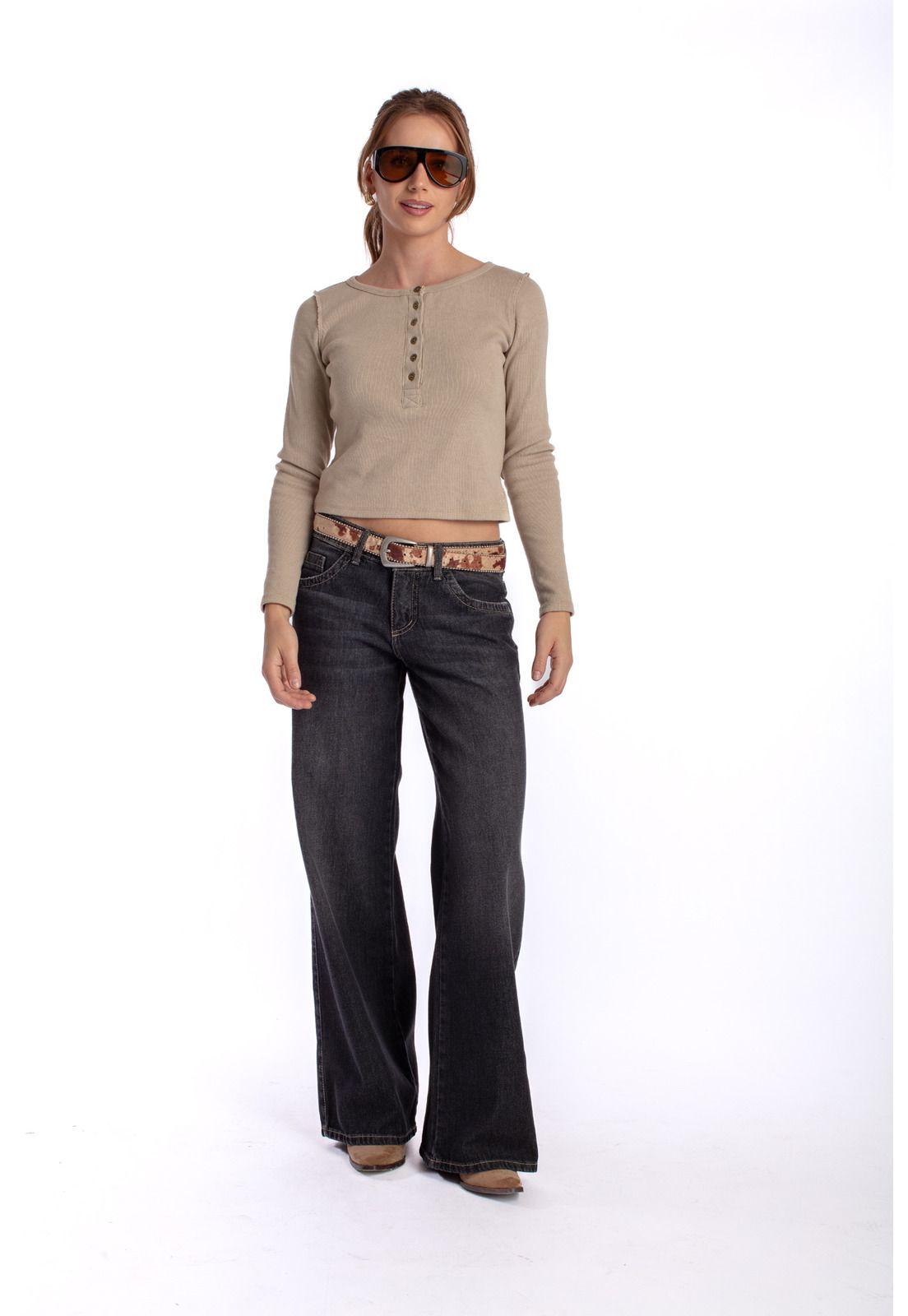 JEANS PUFF WIDE 2 BOLSILLOS CON ESTRELLAS NEGRO EFESIS-0