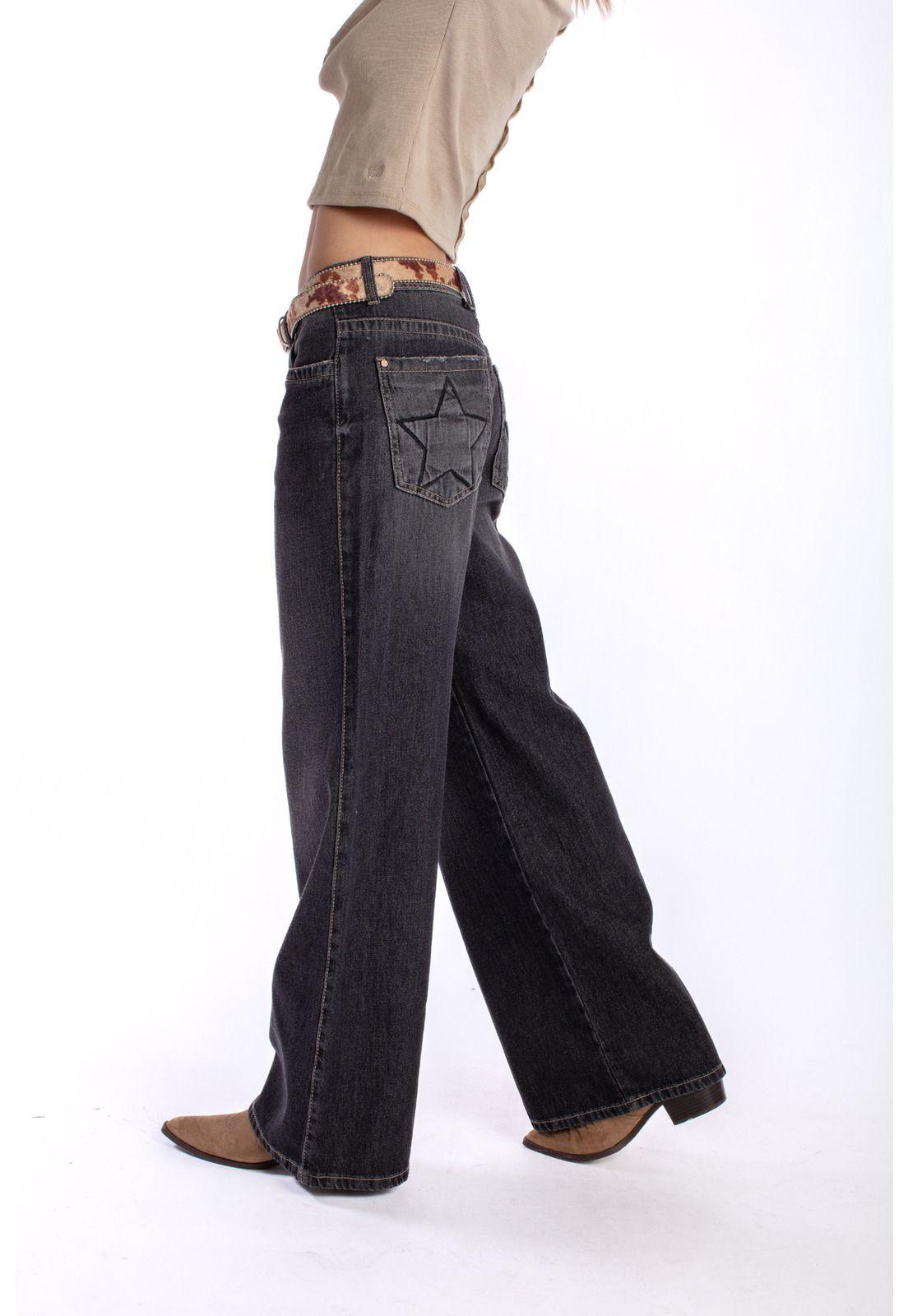 JEANS PUFF WIDE 2 BOLSILLOS CON ESTRELLAS NEGRO EFESIS-2