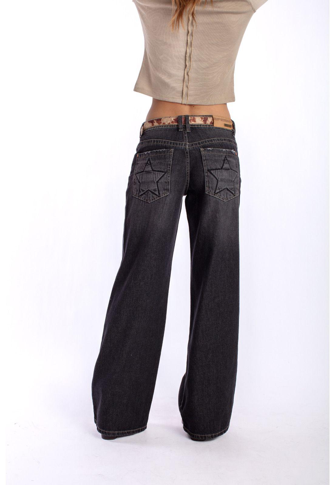 JEANS PUFF WIDE 2 BOLSILLOS CON ESTRELLAS NEGRO EFESIS-3