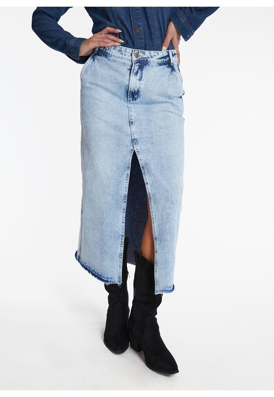 Falda Onix Ice Midi Abertura Azul Efesis-1