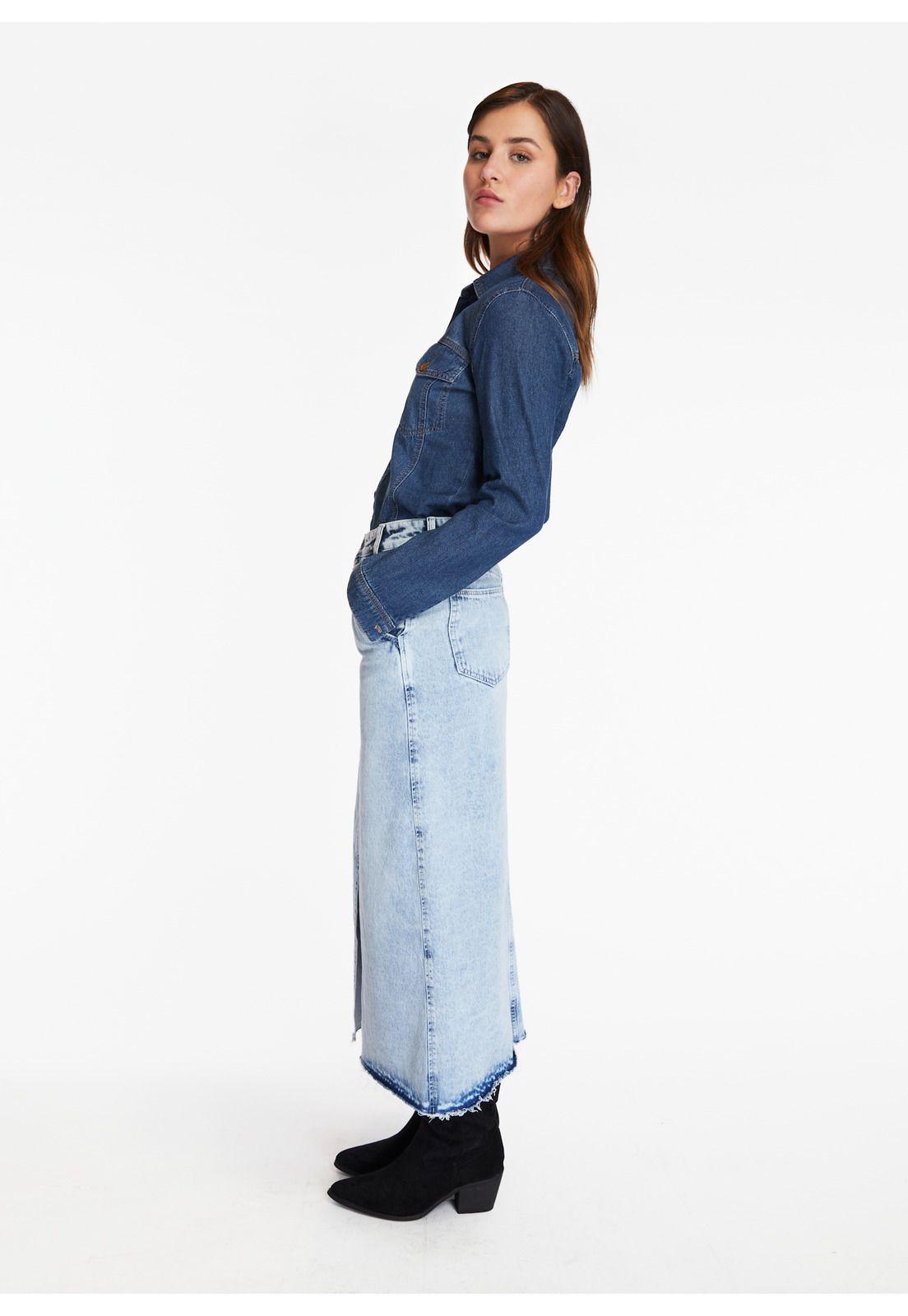 Falda Onix Ice Midi Abertura Azul Efesis-2