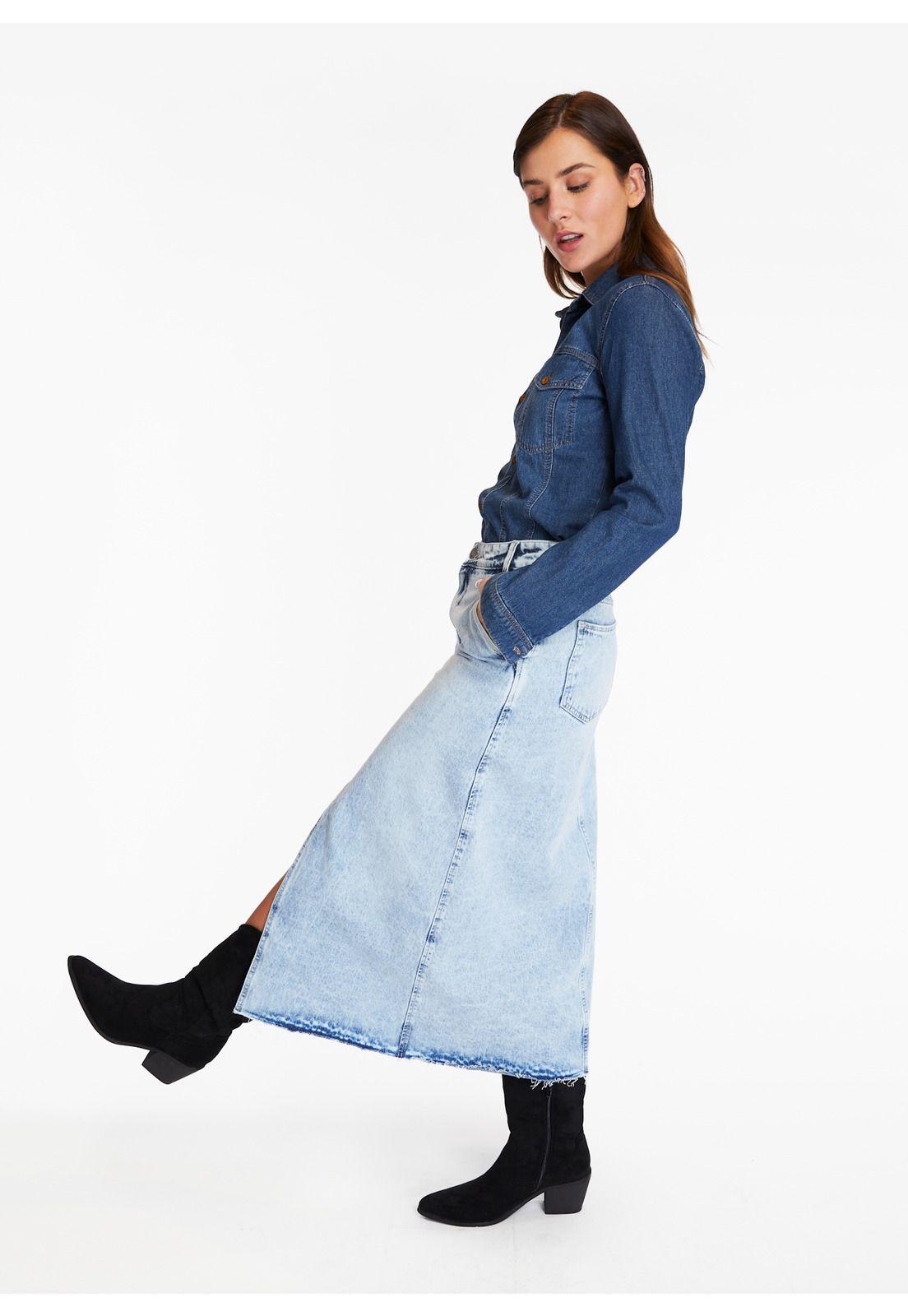 Falda Onix Ice Midi Abertura Azul Efesis-3