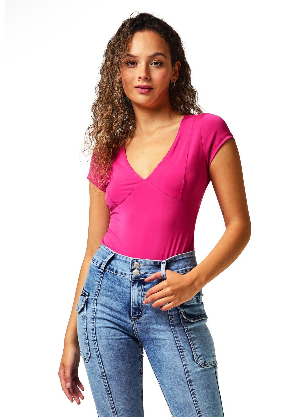 Body Clio Escote V Corte Bajo Busto Color Fucsia Efesis-0