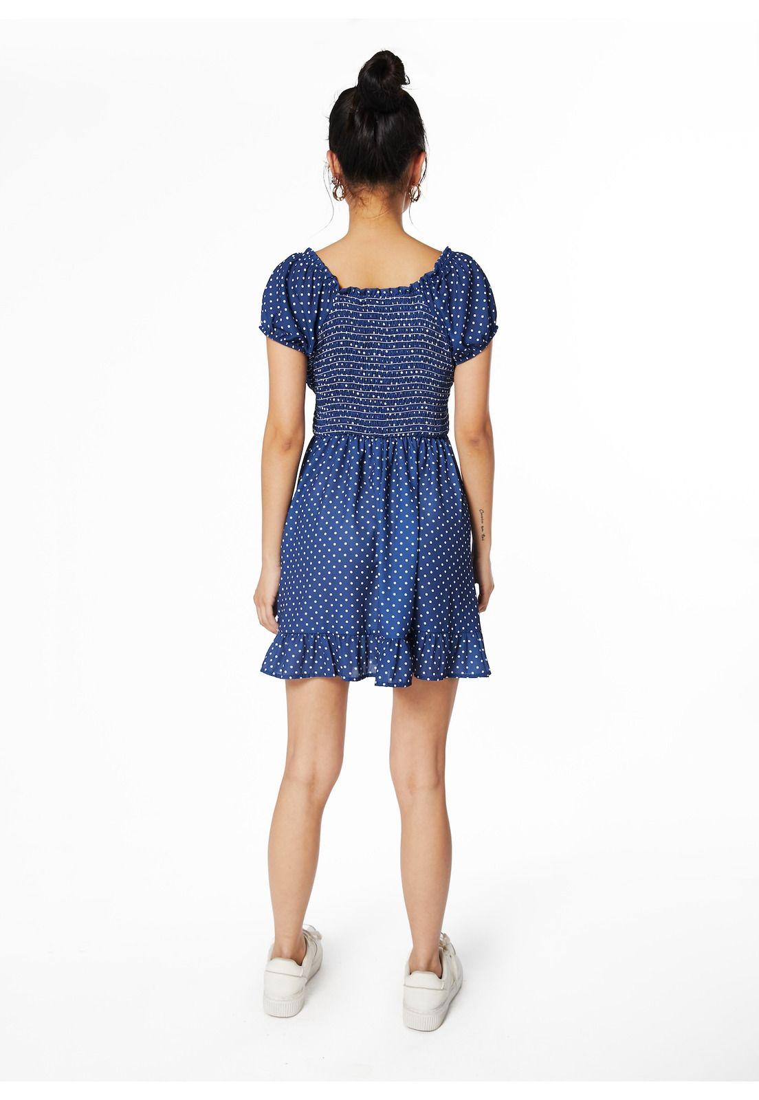VESTIDO ROCHE BARDOT ESPALDA ELASTICADA AZUL-3
