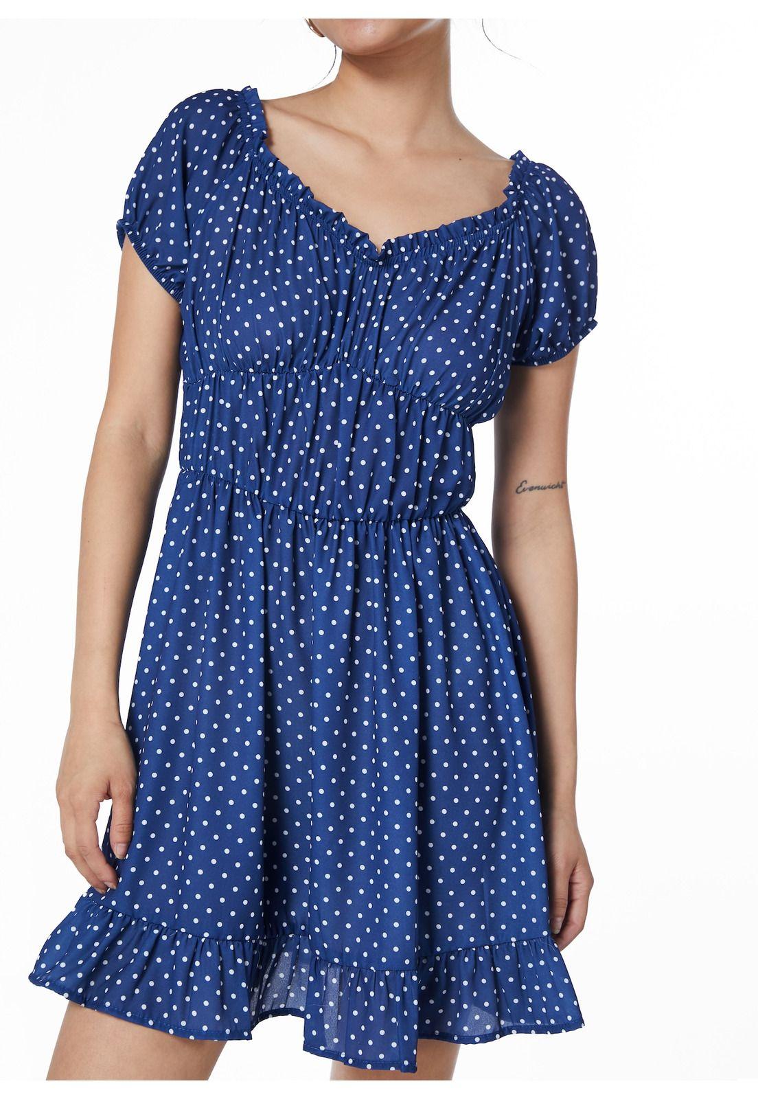 VESTIDO ROCHE BARDOT ESPALDA ELASTICADA AZUL-4