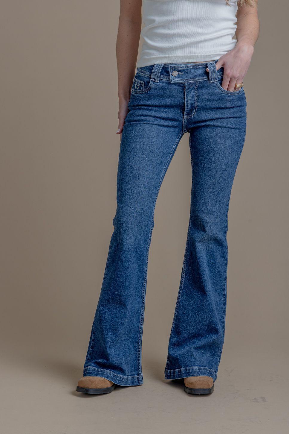Jeans Filippa Flare Bordado Mariposas Bolsillo Azul Efesis-2