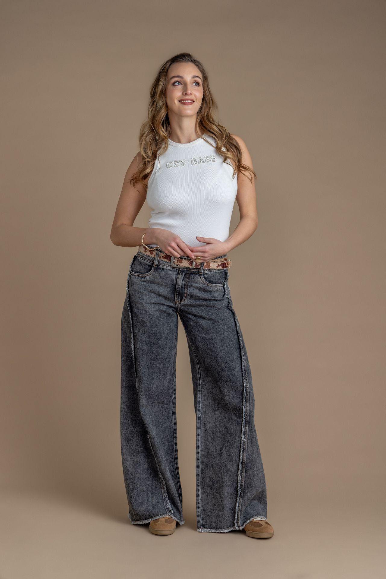 Jeans Cocoa Palazzo Corte Desflecado Gris Efesis-0