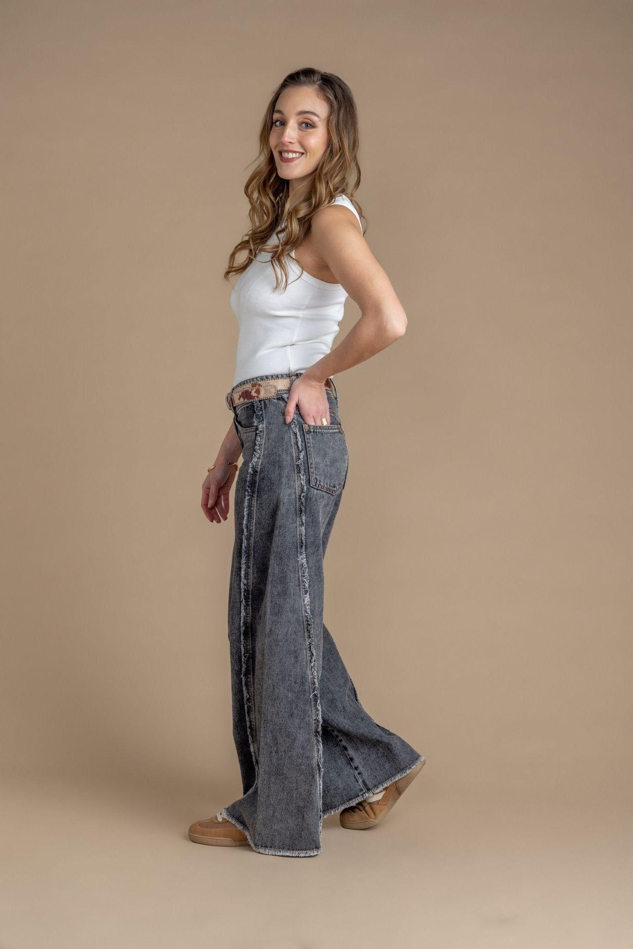 Jeans Cocoa Palazzo Corte Desflecado Gris Efesis-2
