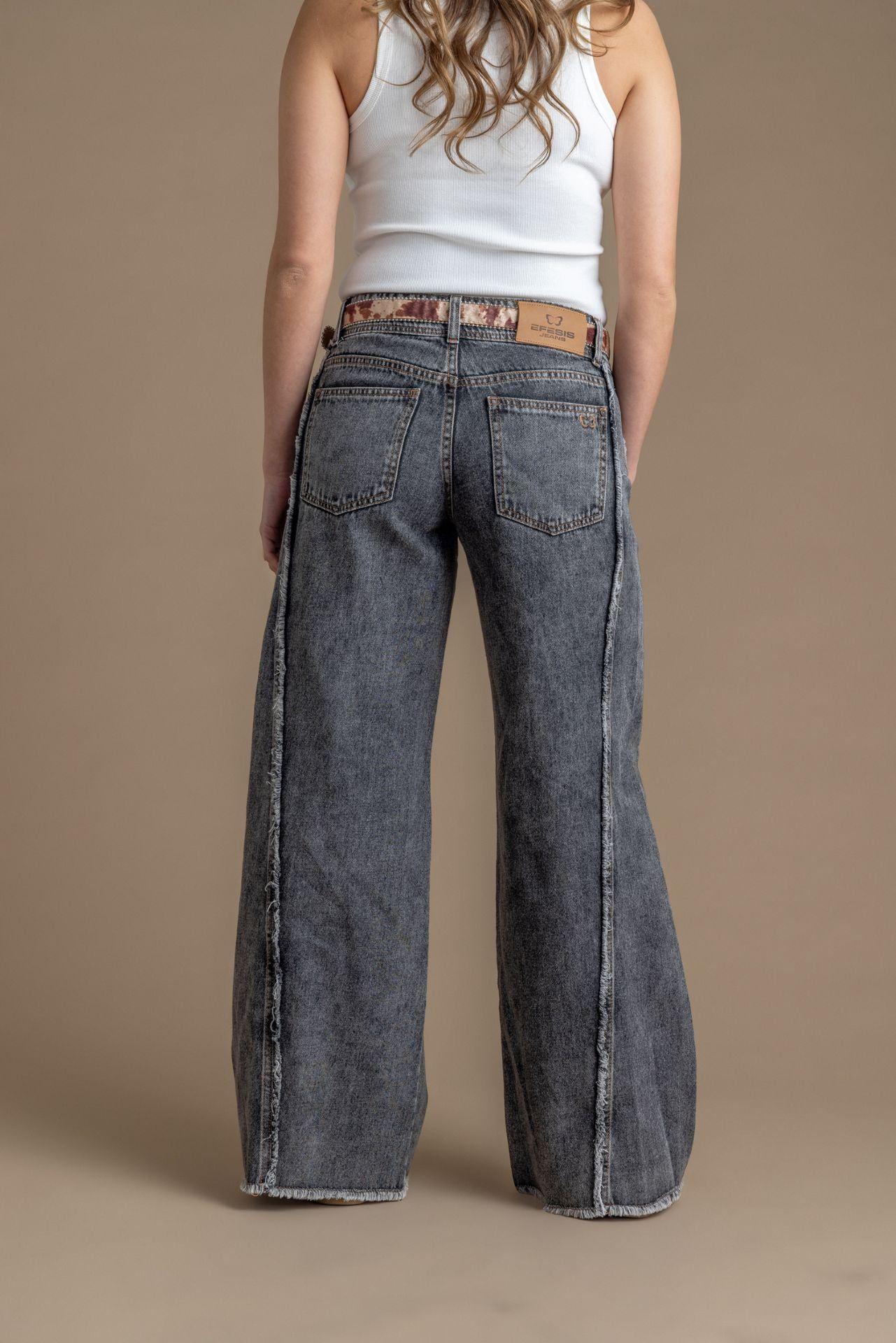 Jeans Cocoa Palazzo Corte Desflecado Gris Efesis-3