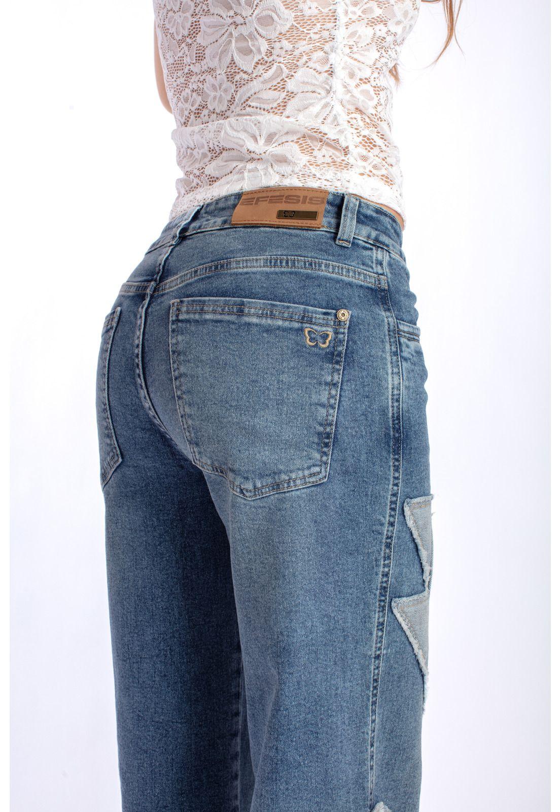 JEANS CHER WIDE PARCHE RAYOS REVEZ TELA AZUL EFESIS-4