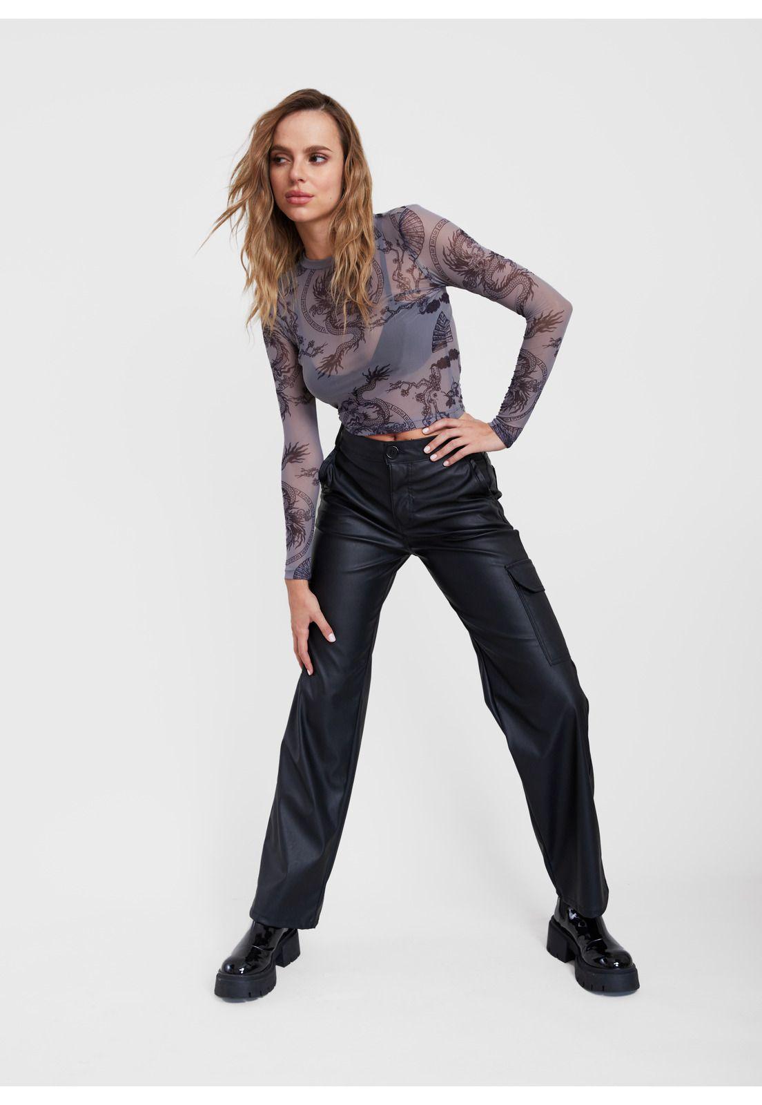Polera Mali Crop Malla Estampada Gris Efesis-4
