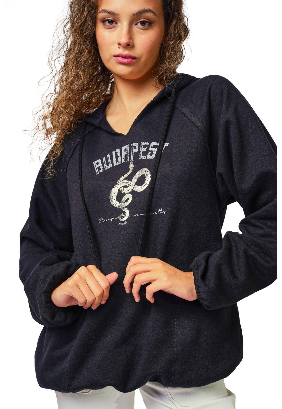 Polerón Alfonsina Oversize Gravillado Negro Efesis-3