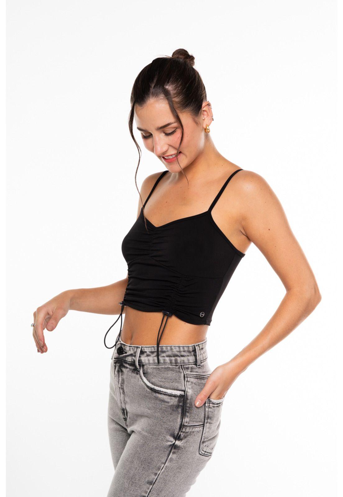 Polera Anisa Crop Pabilos Recogido Delantero Negro Efesis-1