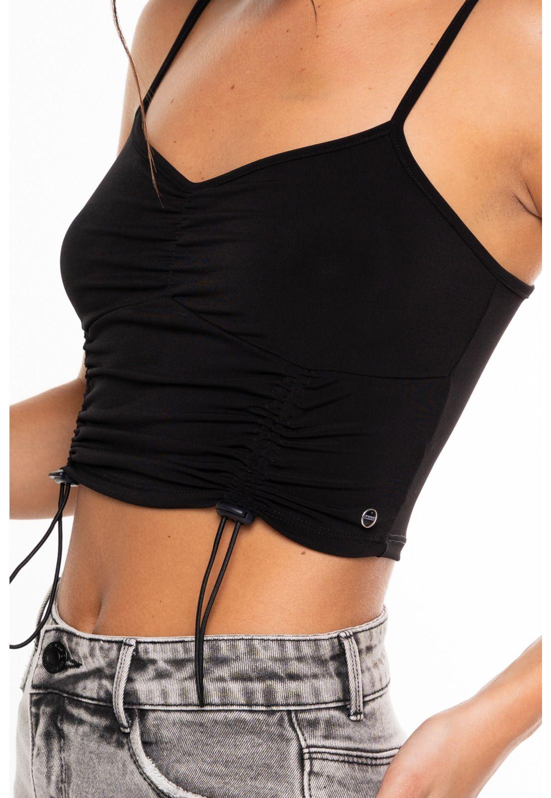 Polera Anisa Crop Pabilos Recogido Delantero Negro Efesis-2