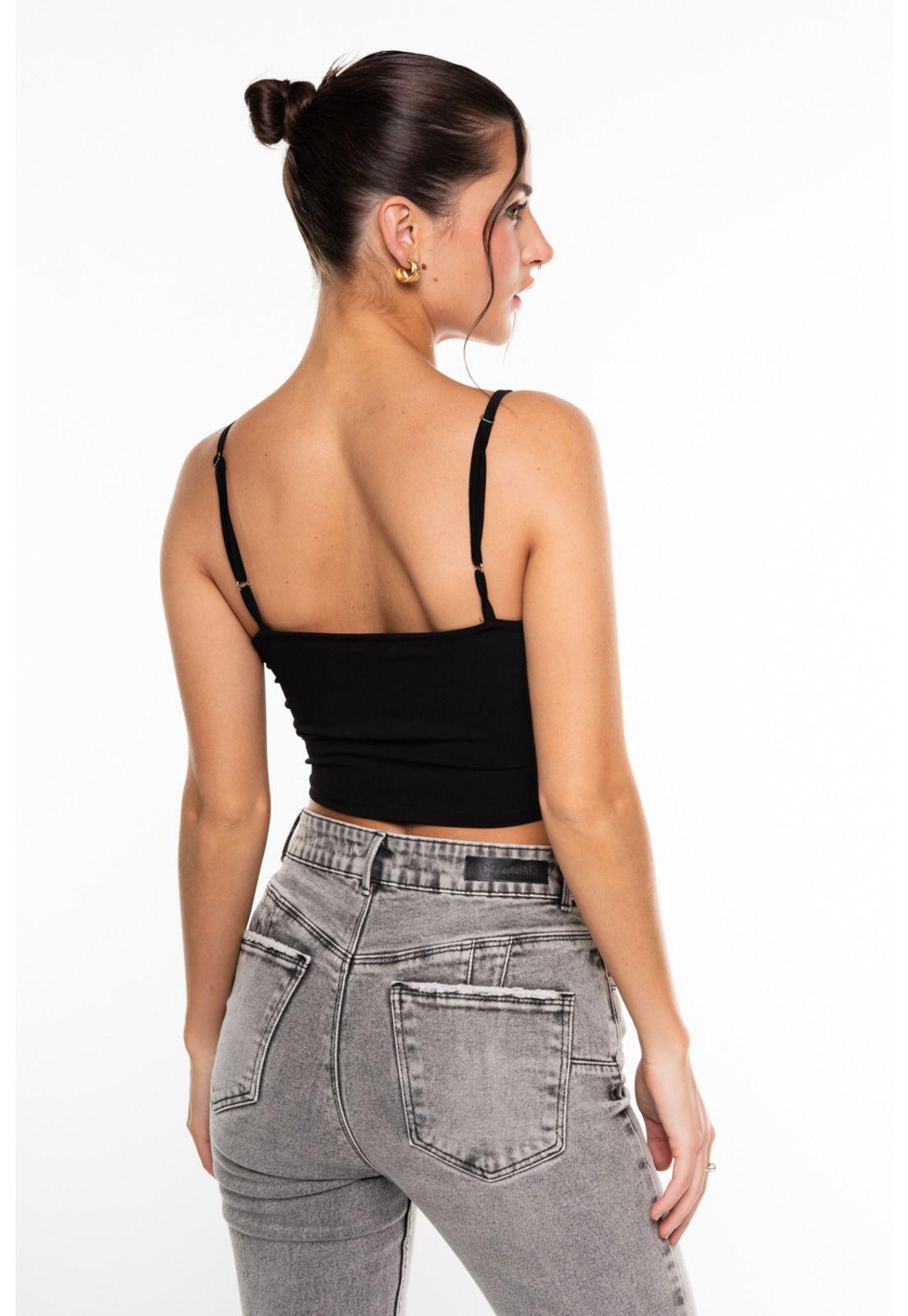 Polera Anisa Crop Pabilos Recogido Delantero Negro Efesis-3