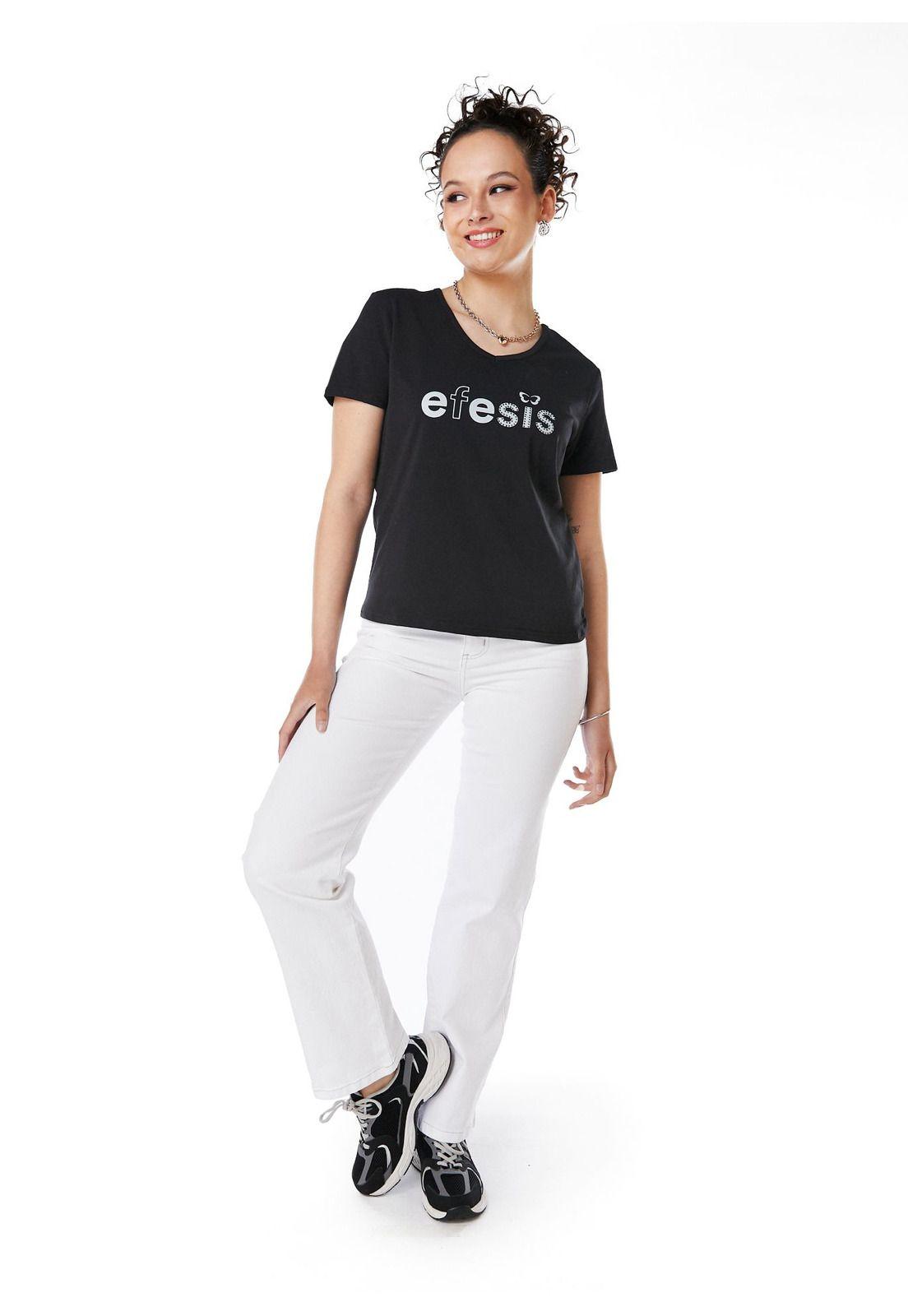 POLERA SARAI REGULAR ESTAMPADO Y TACHAS NEGRO EFESIS-0