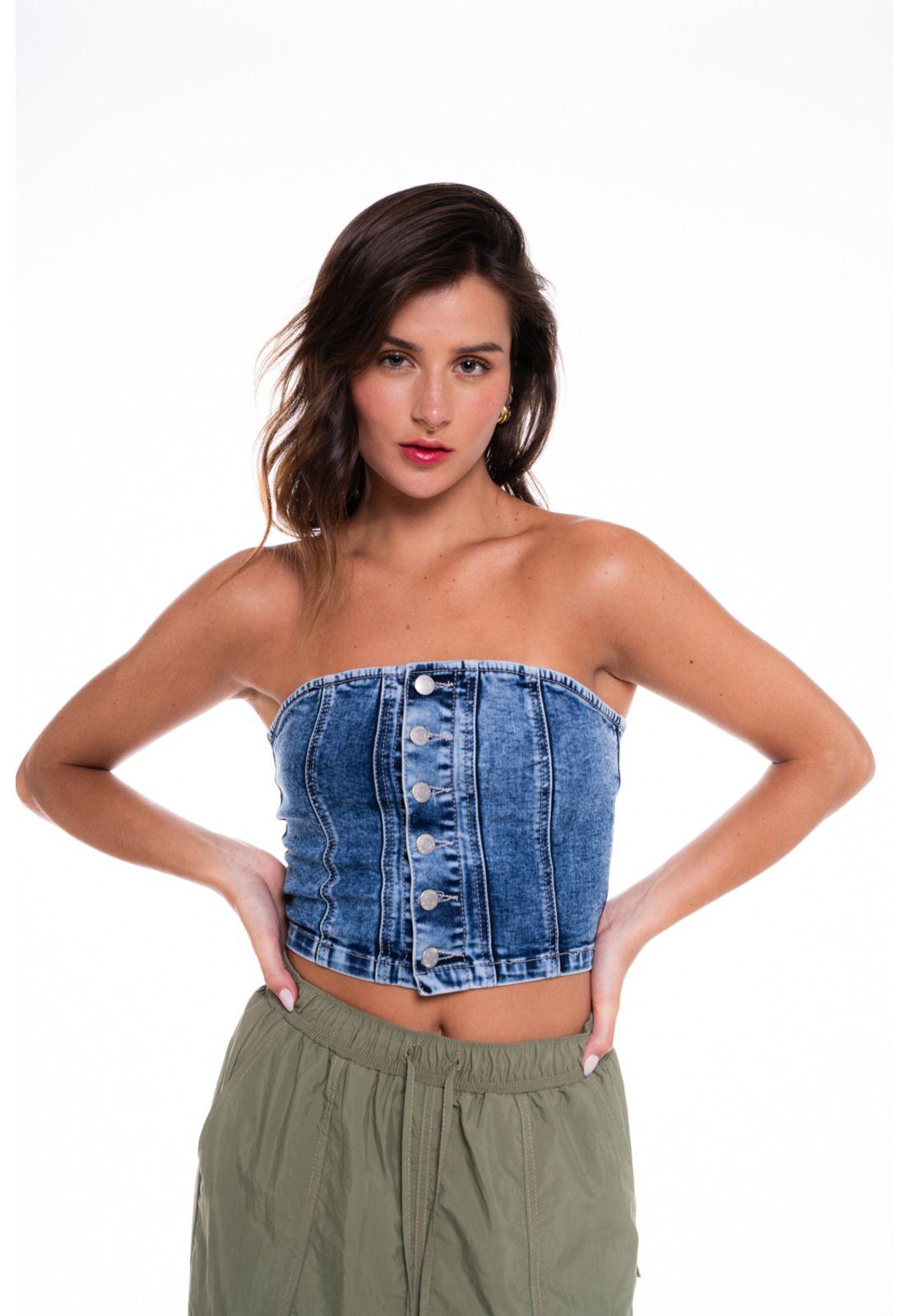 Corset Strap Regular Strapless y Botonera Azul Efesis-0