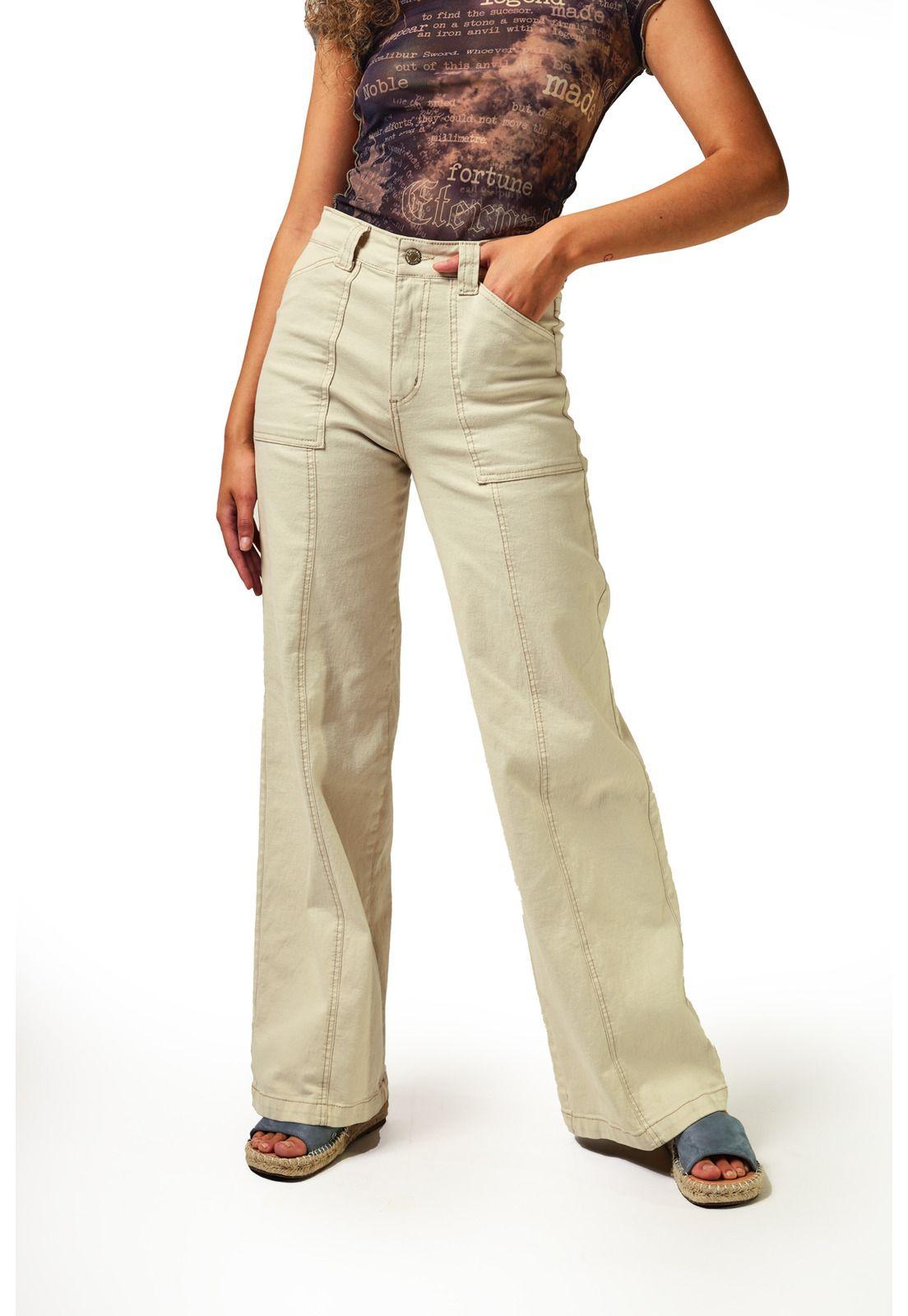 Pantalón Almendra Palazzo Cargo Hilo Contratono Color Arena Efesis-1
