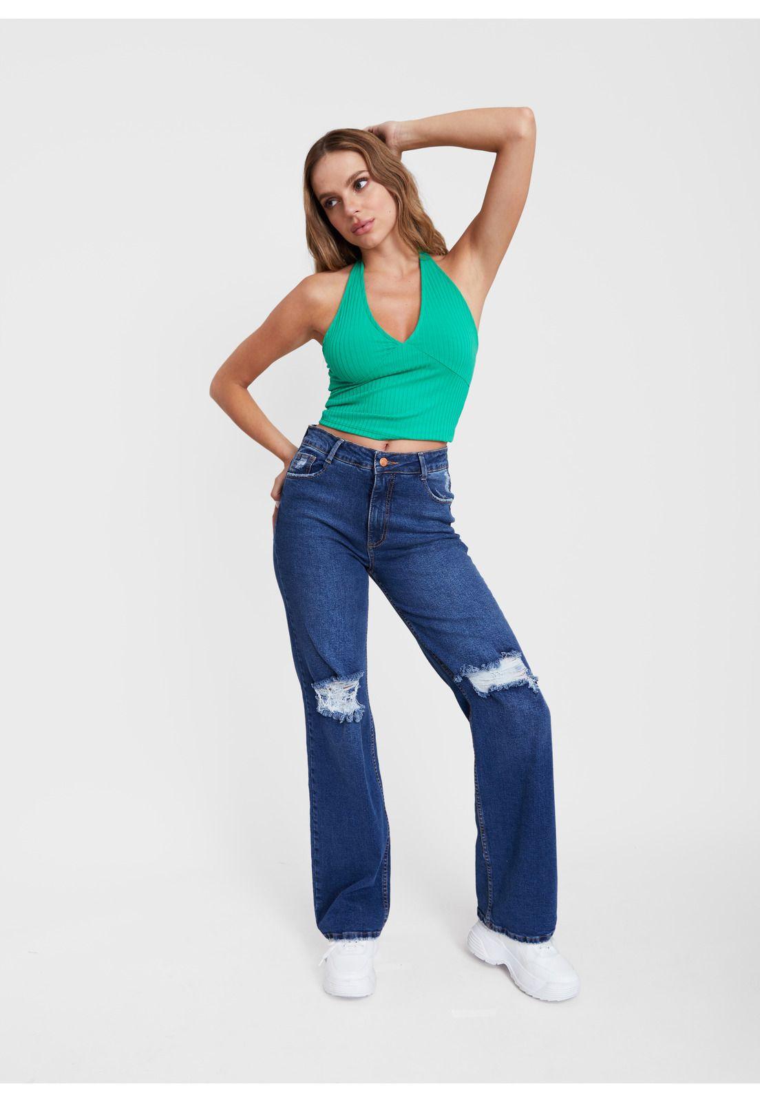 Jeans Turin Dark Wide Leg Roturas Rodillas Azul Efesis-0