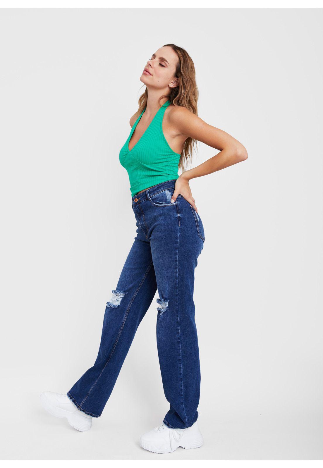 Jeans Turin Dark Wide Leg Roturas Rodillas Azul Efesis-1