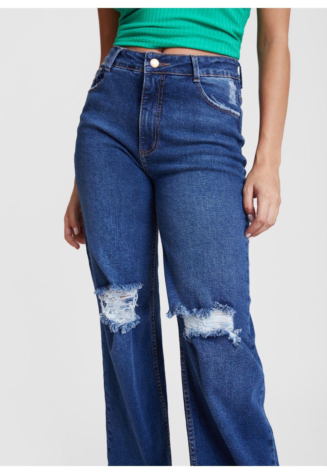 Jeans Turin Dark Wide Leg Roturas Rodillas Azul Efesis-4